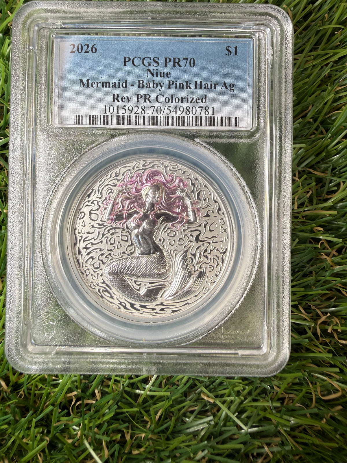 Niue Mermaid 2026 Baby Pink Hair 1 OZ .999 Fine Silver PCGS PR70