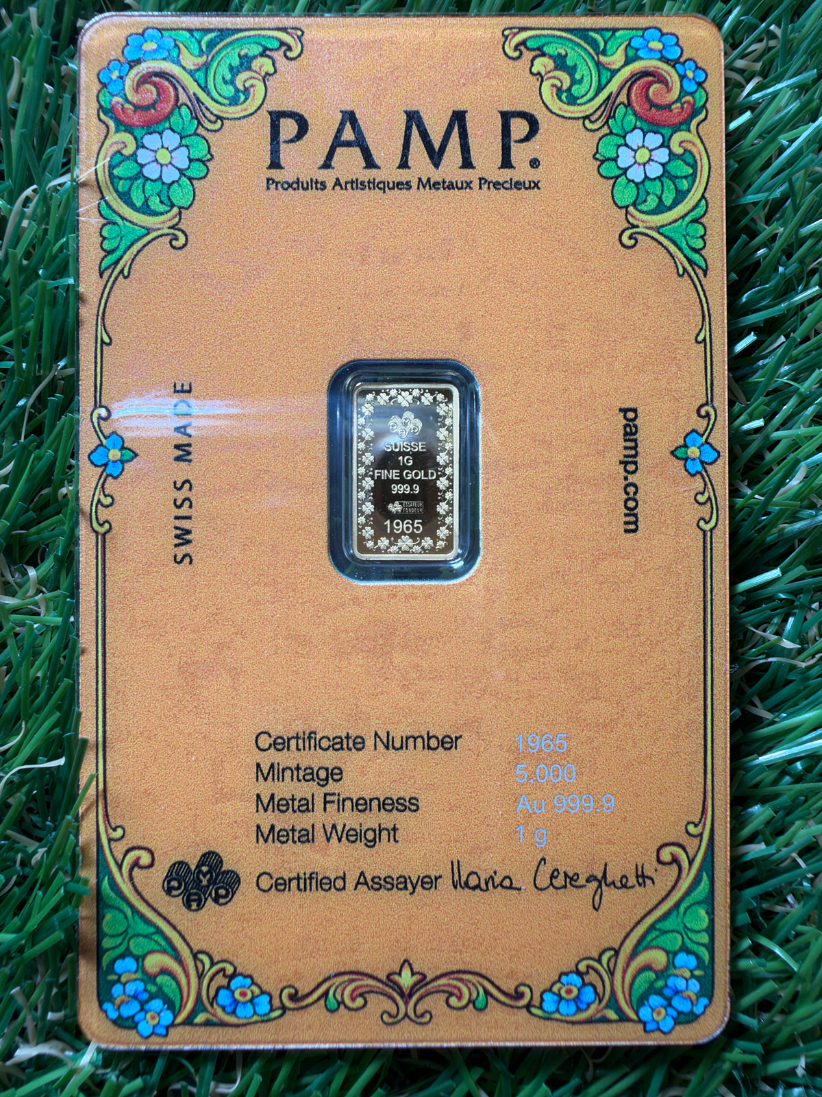 PAMP Lucky Pig 1 Gram 999.9 Fine Gold Bar in Assay 5000 Mintage