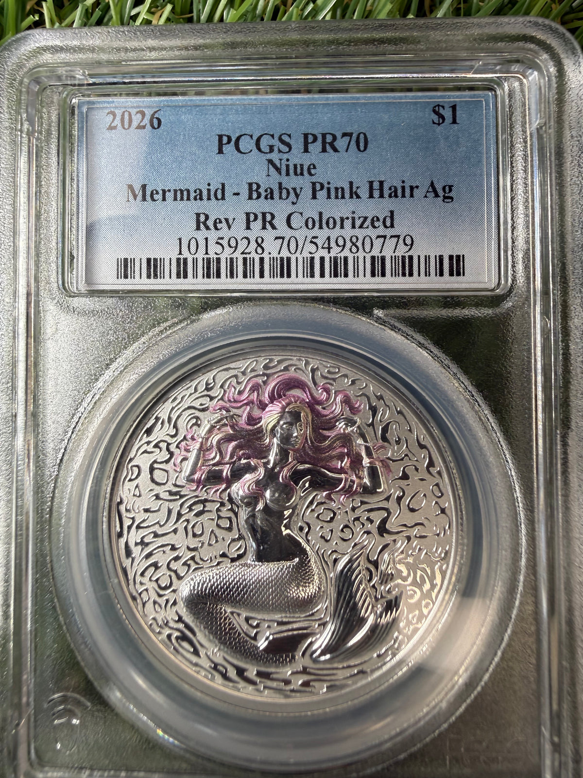 Niue Mermaid 2026 Baby Pink Hair 1 OZ .999 Fine Silver PCGS PR70