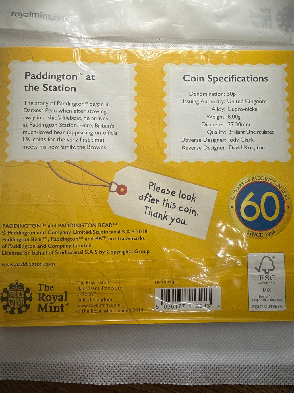 The Royal Mint Paddington at the Station BU 50 Pence Coin 2018 in presentation Pack