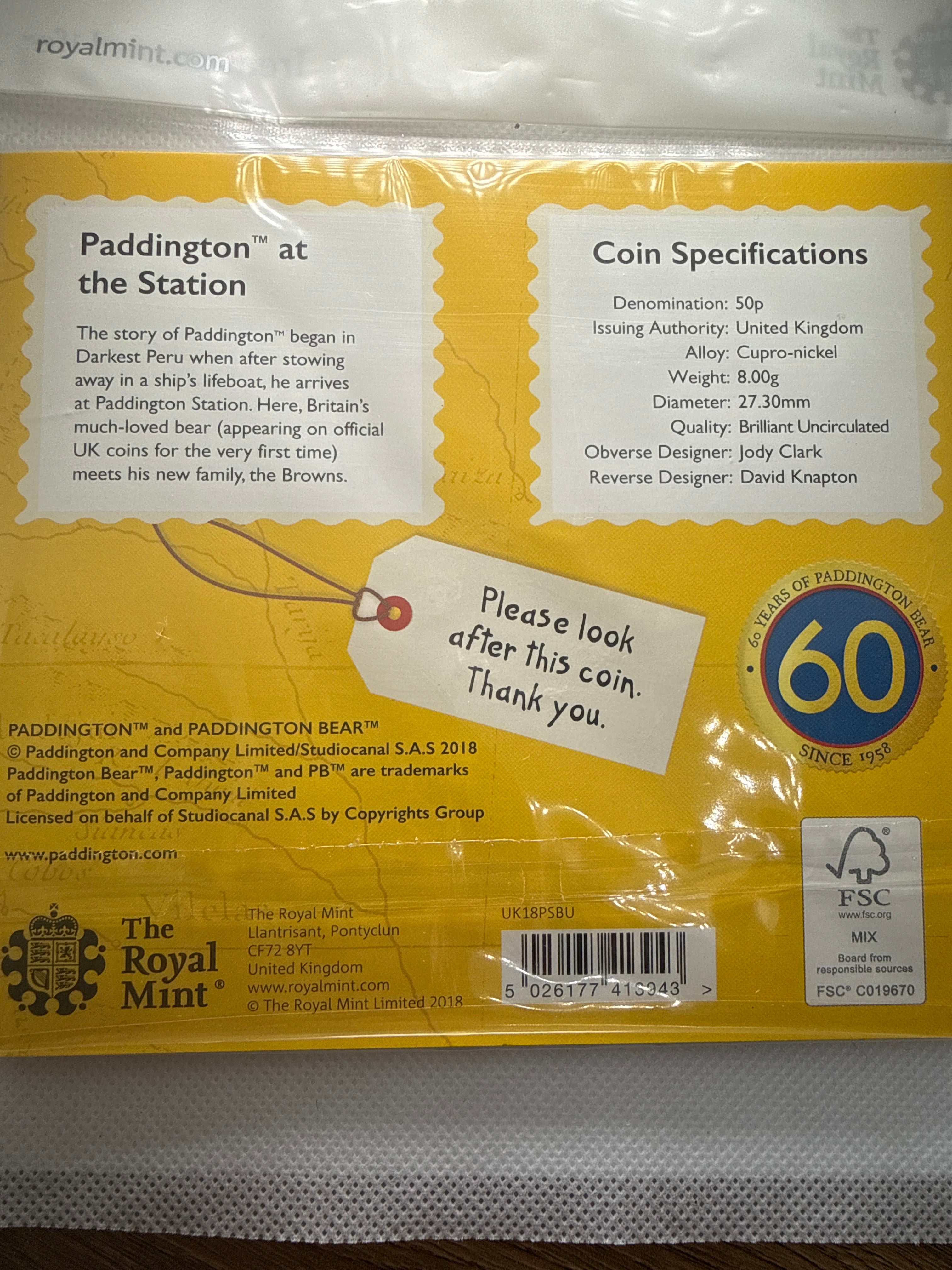 The Royal Mint Paddington at the Station BU 50 Pence Coin 2018 in presentation Pack
