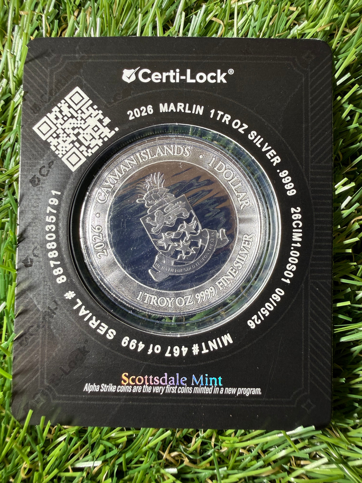 2025 Scottsdale Mint Cayman Islands Marlin 1 oz Silver Coin Alpha Strike™ in Certi-Lock case