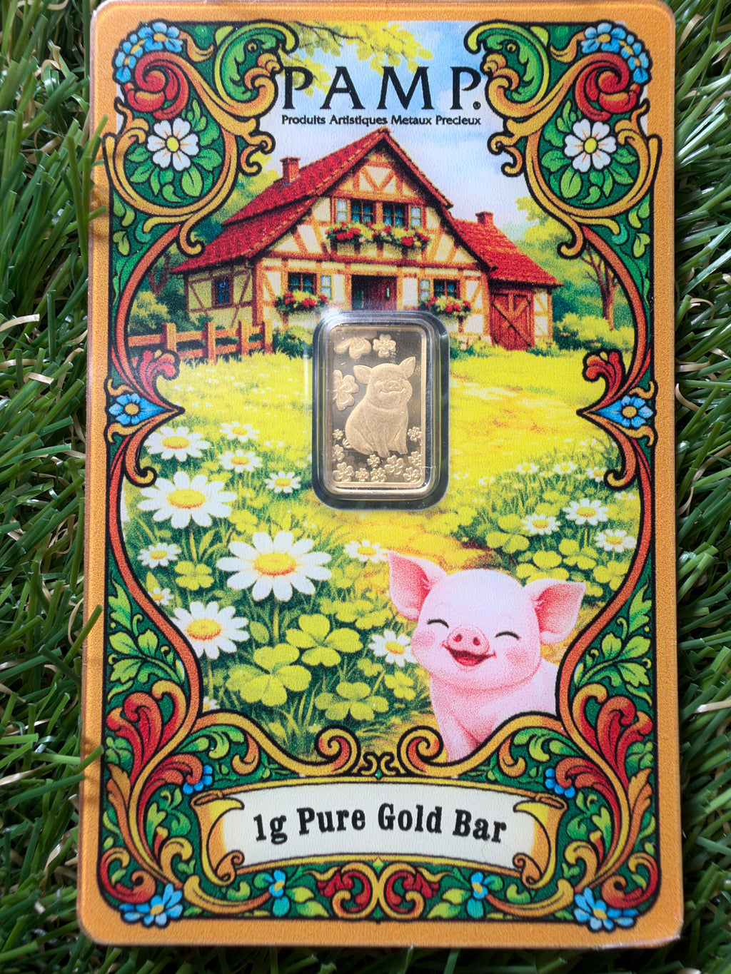 PAMP Lucky Pig 1 Gram 999.9 Fine Gold Bar in Assay 5000 Mintage