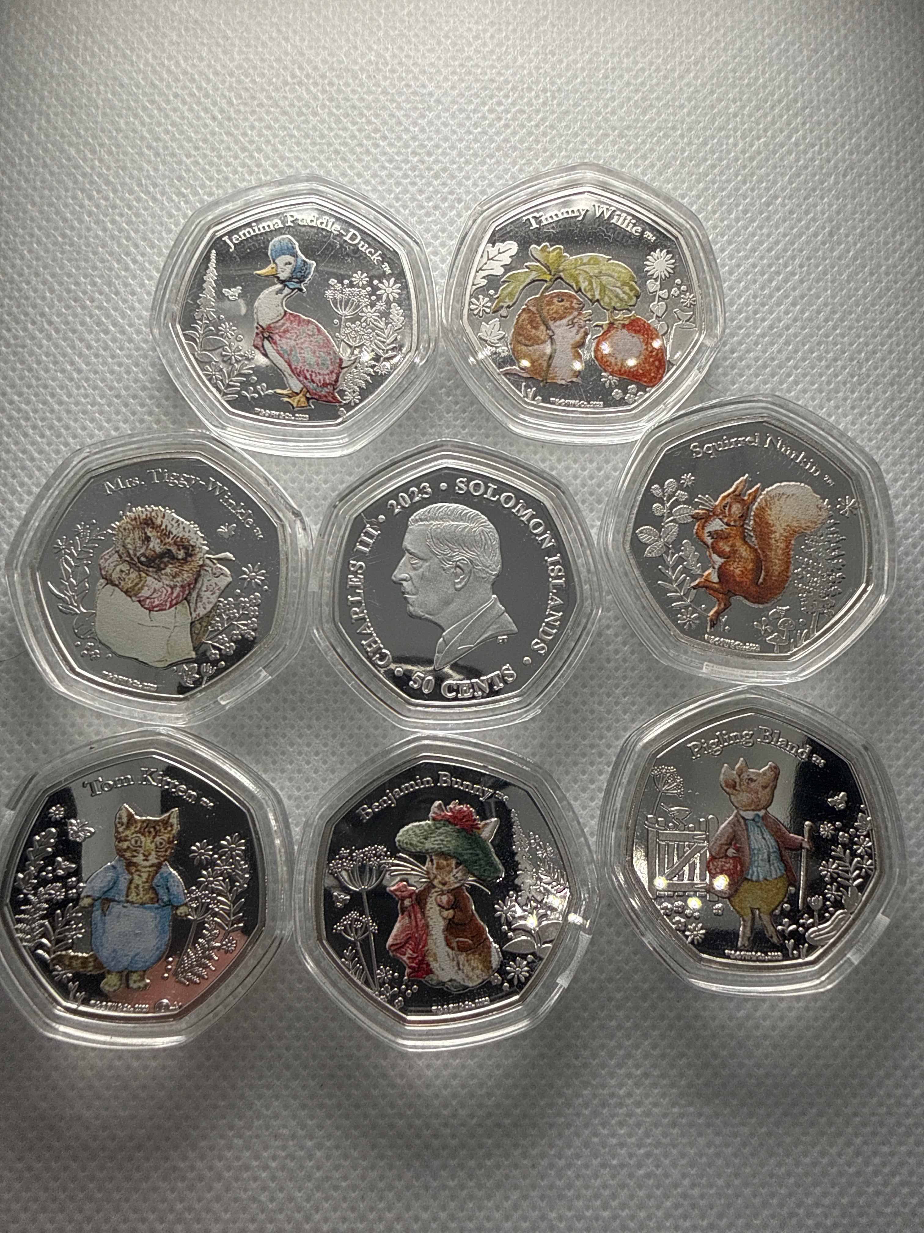 Peter Rabbit 2023 50 pence silver plated coins - Various Designs Available