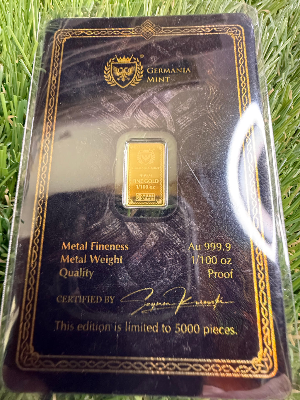 Germania Mint Odin 1/100oz Proof Gold Bullion Bar 999.9 Fine Gold.  5000 Mintage