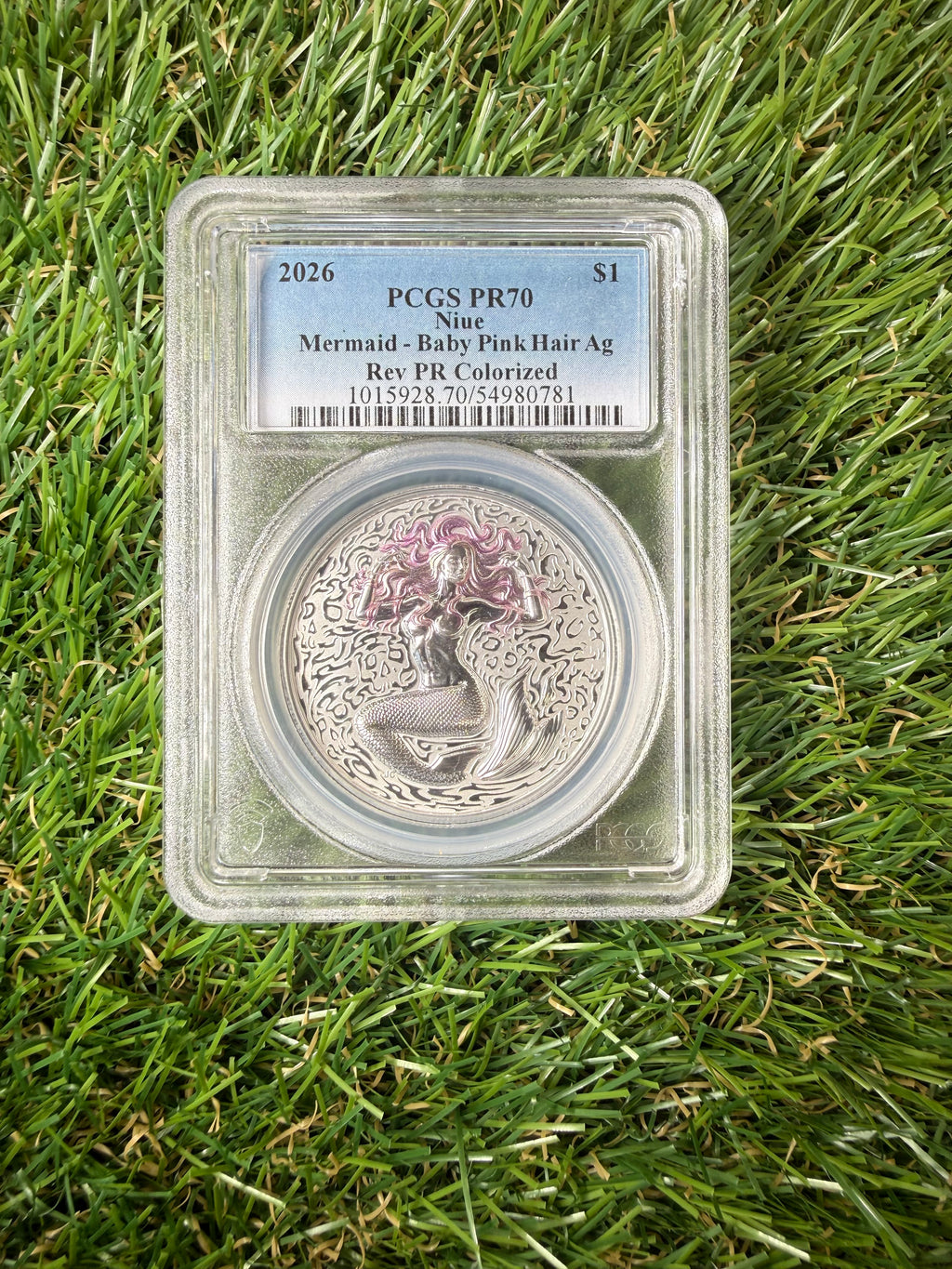 Niue Mermaid 2026 Baby Pink Hair 1 OZ .999 Fine Silver PCGS PR70