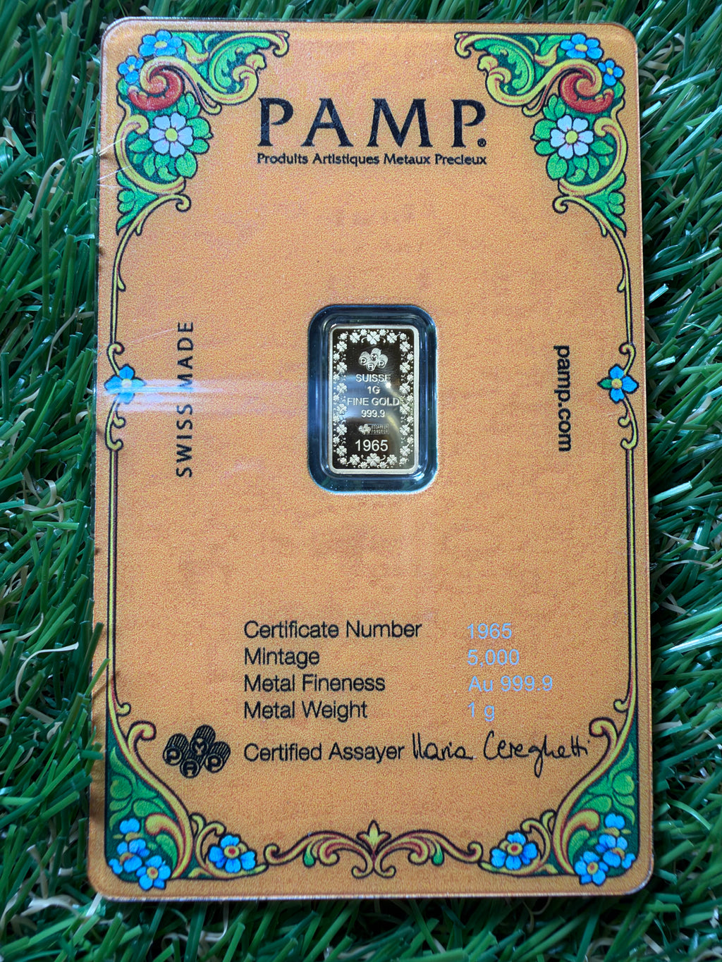 PAMP Lucky Pig 1 Gram 999.9 Fine Gold Bar in Assay 5000 Mintage
