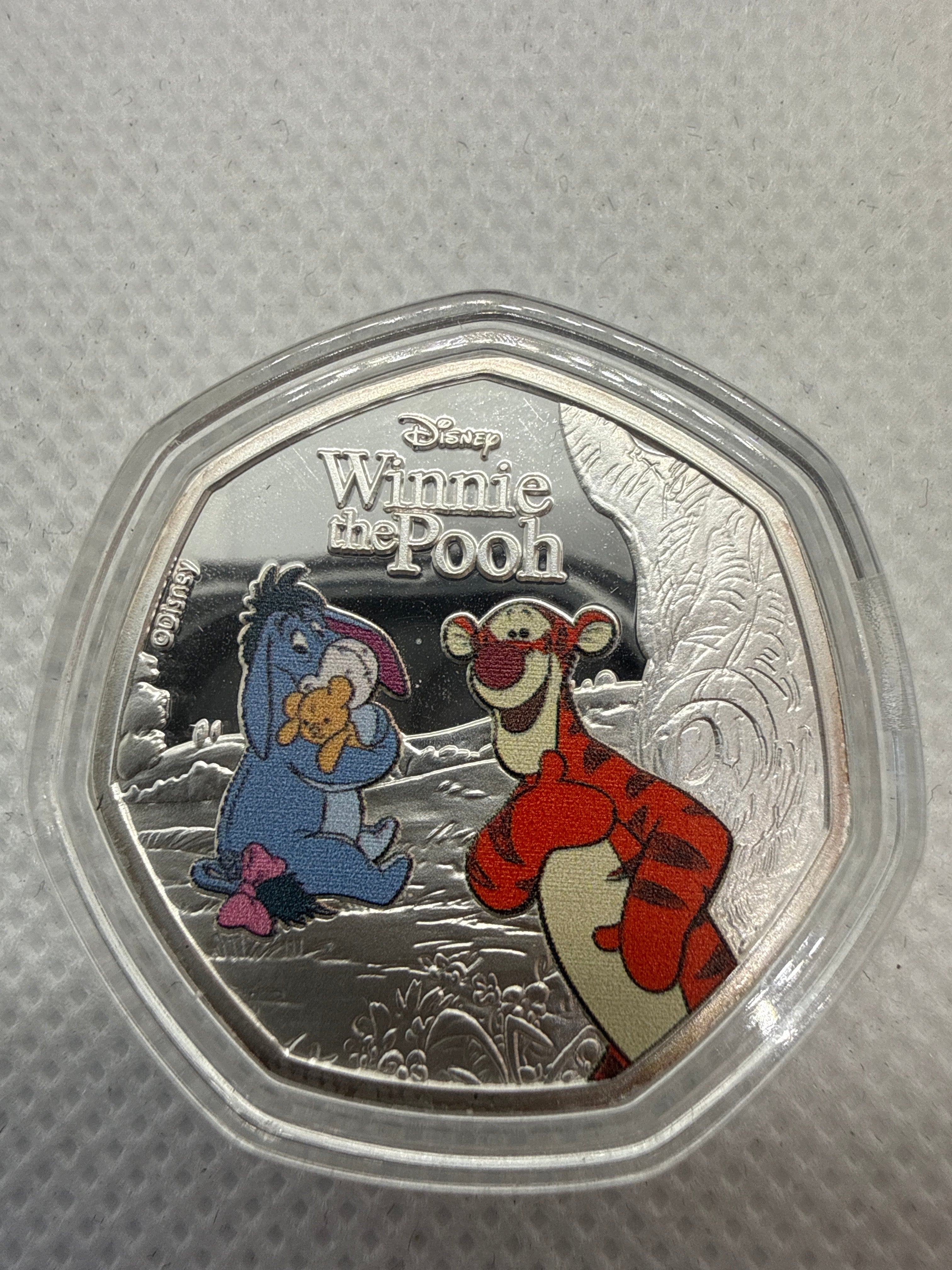 Disney - Winnie the Poo Tiger and Eeyore 2023 Silver Plated Coin 50 Cent Solomon Islands