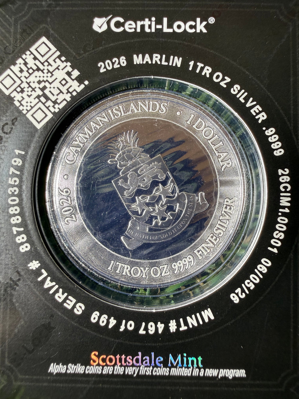 2025 Scottsdale Mint Cayman Islands Marlin 1 oz Silver Coin Alpha Strike™ in Certi-Lock case
