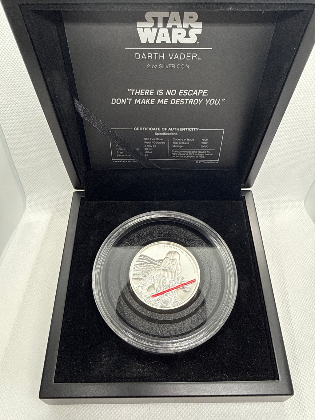 Star Wars Earth Vader 2oz Silver Coin In Collector Box Limited Edition COA 2017