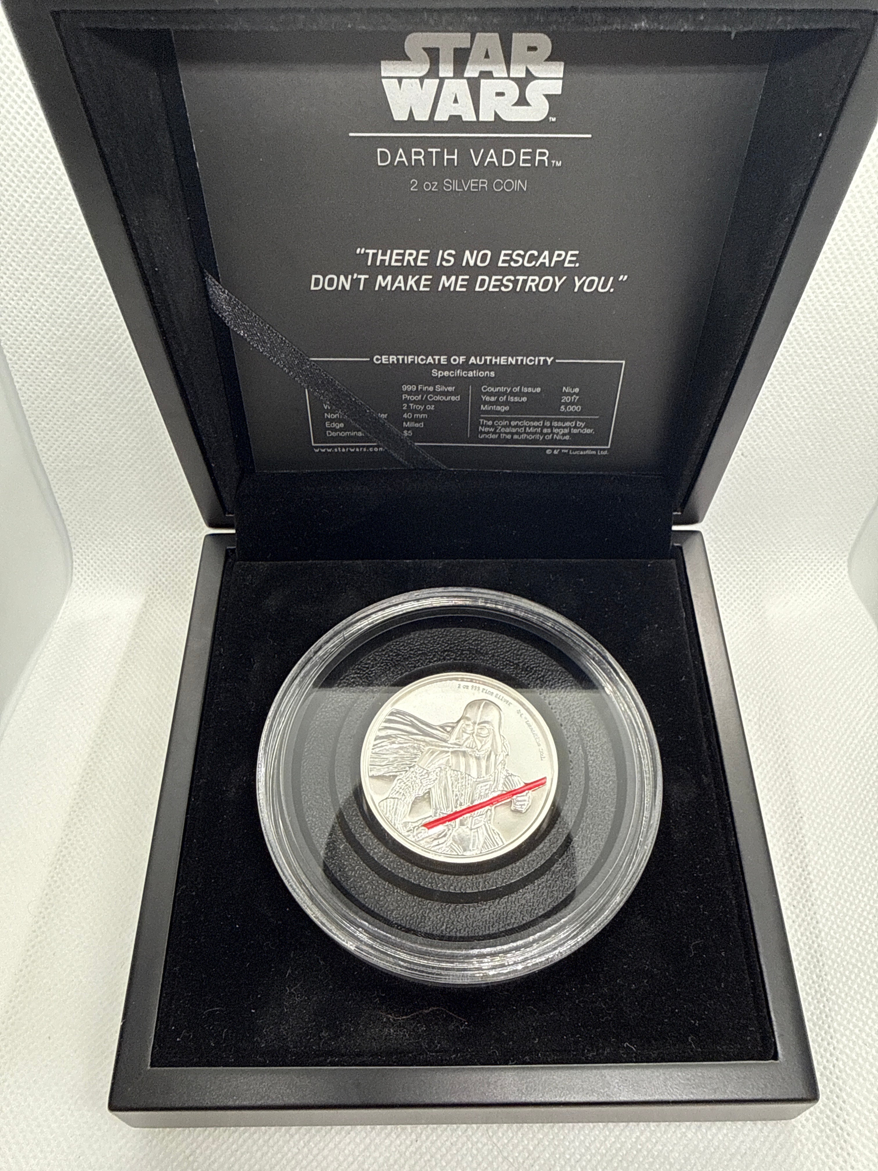 Star Wars Earth Vader 2oz Silver Coin In Collector Box Limited Edition COA 2017