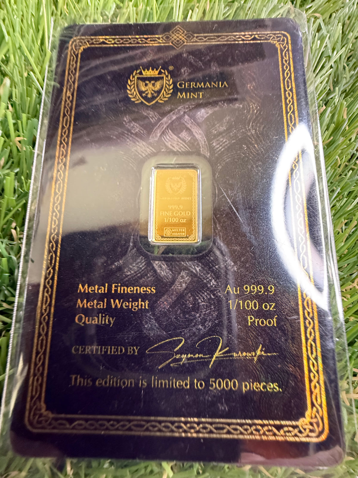 Germania Mint Odin 1/100oz Proof Gold Bullion Bar 999.9 Fine Gold.  5000 Mintage