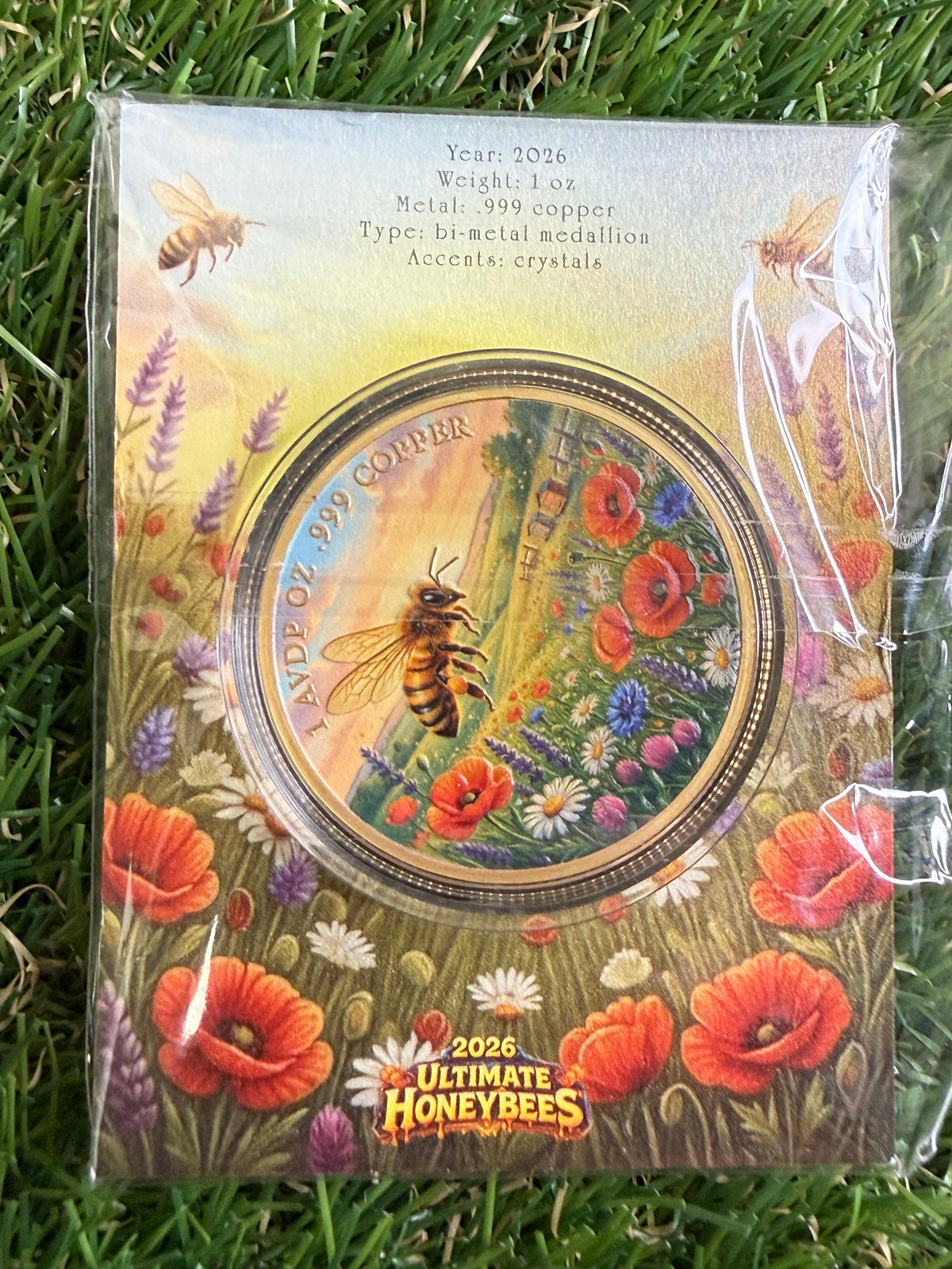 2026 Ultimate Honeybees Bi-Metal 1oz .999 Fine Copper Round with Crystals