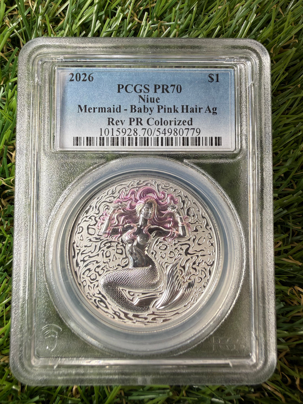 Niue Mermaid 2026 Baby Pink Hair 1 OZ .999 Fine Silver PCGS PR70