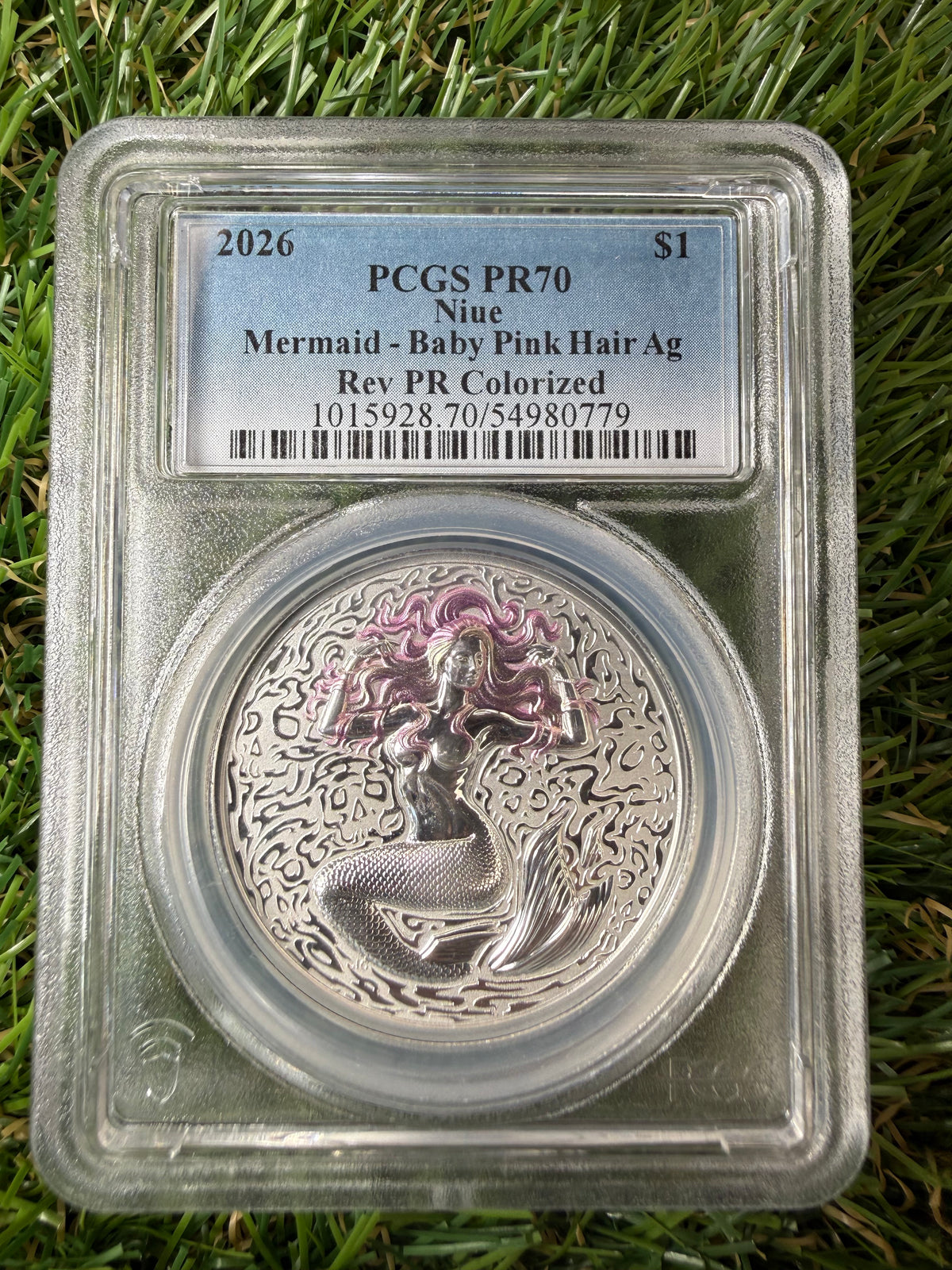 Niue Mermaid 2026 Baby Pink Hair 1 OZ .999 Fine Silver PCGS PR70