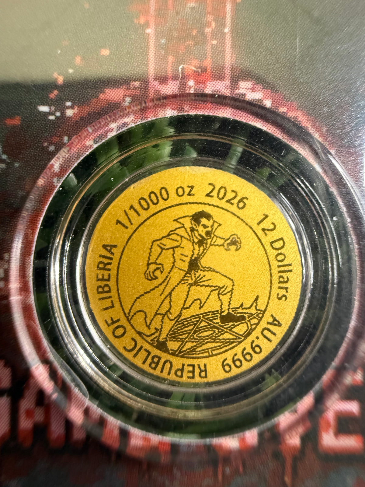 2026 Republic of Liberia 12$ PIXEL VAMPIRE 1/1000 Oz Gold Coin in Assay