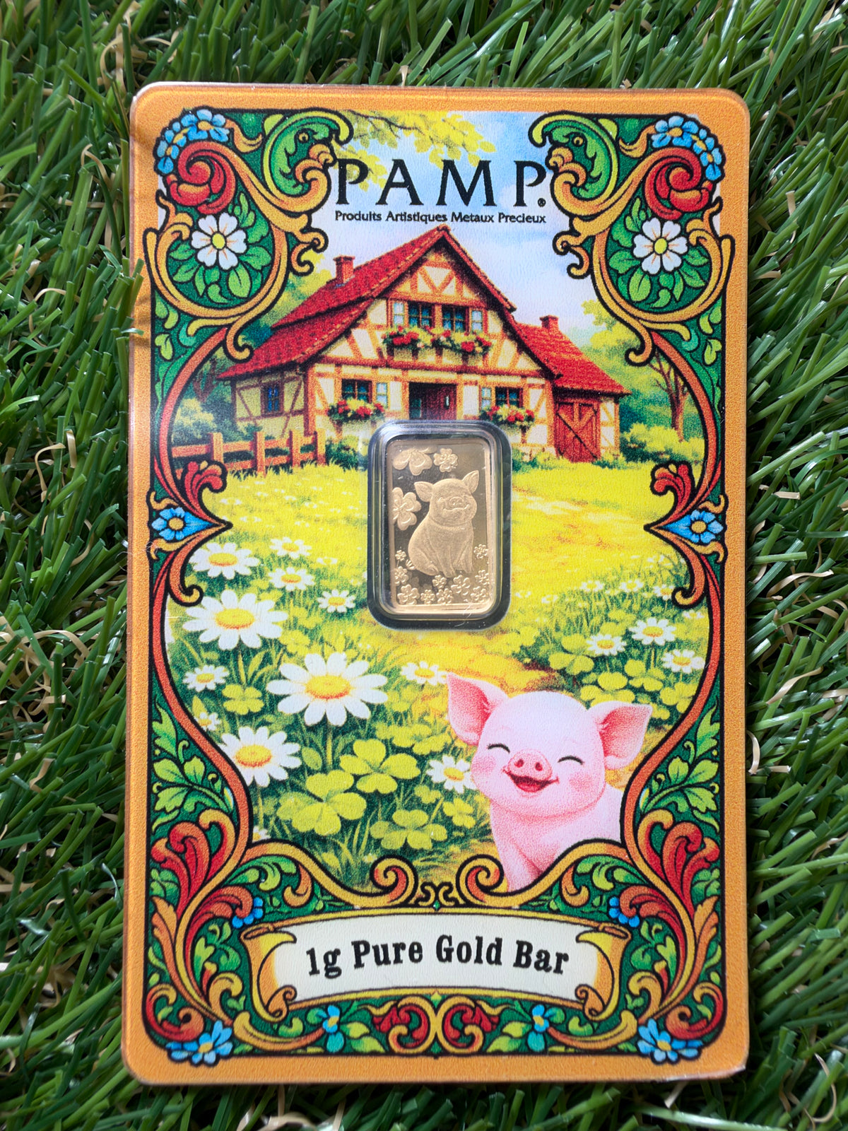 PAMP Lucky Pig 1 Gram 999.9 Fine Gold Bar in Assay 5000 Mintage
