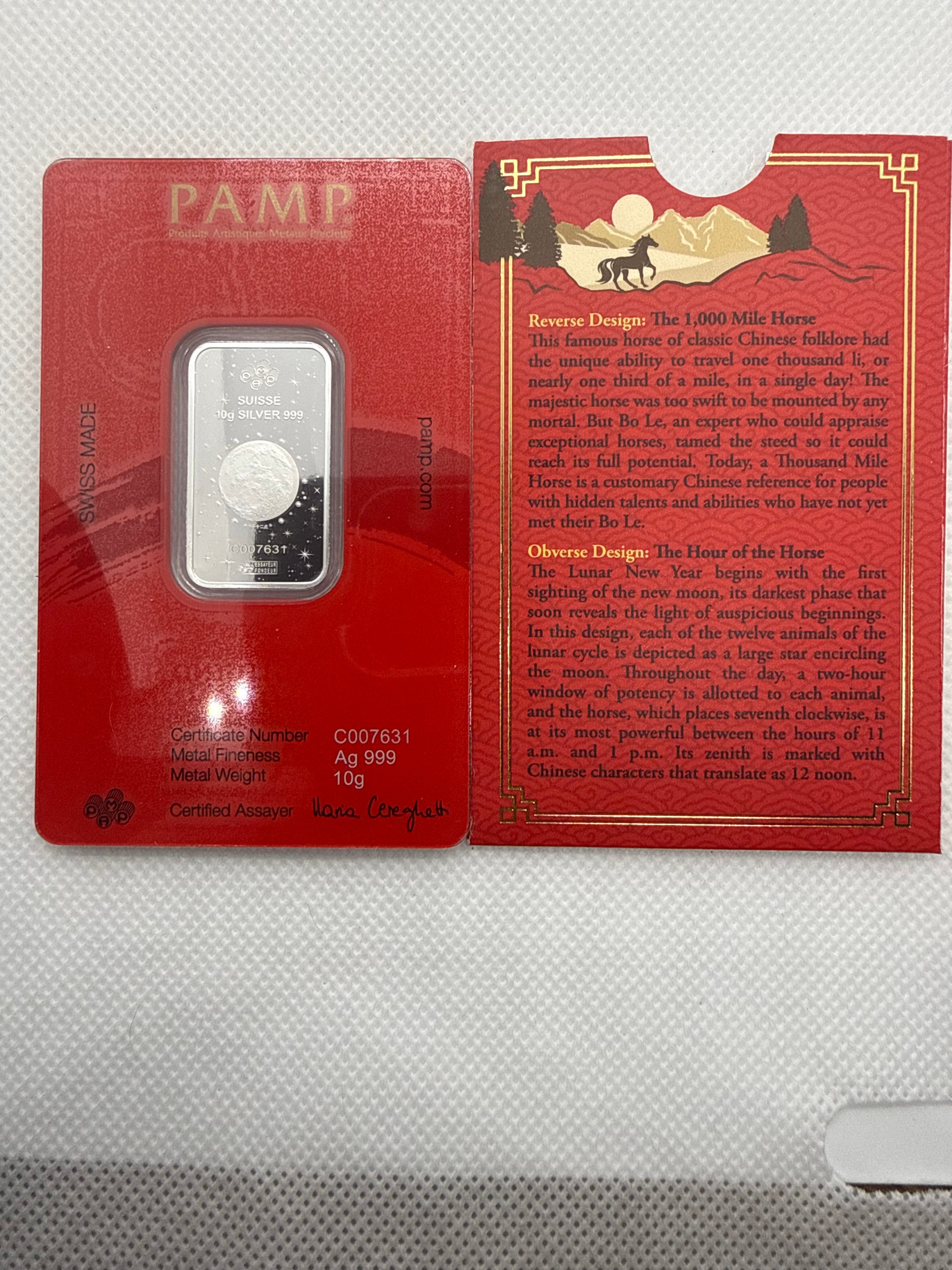 PAMP Lunar Legend Series - Legend of the 1,000 Mile Horse 10g Fine Silver Bar