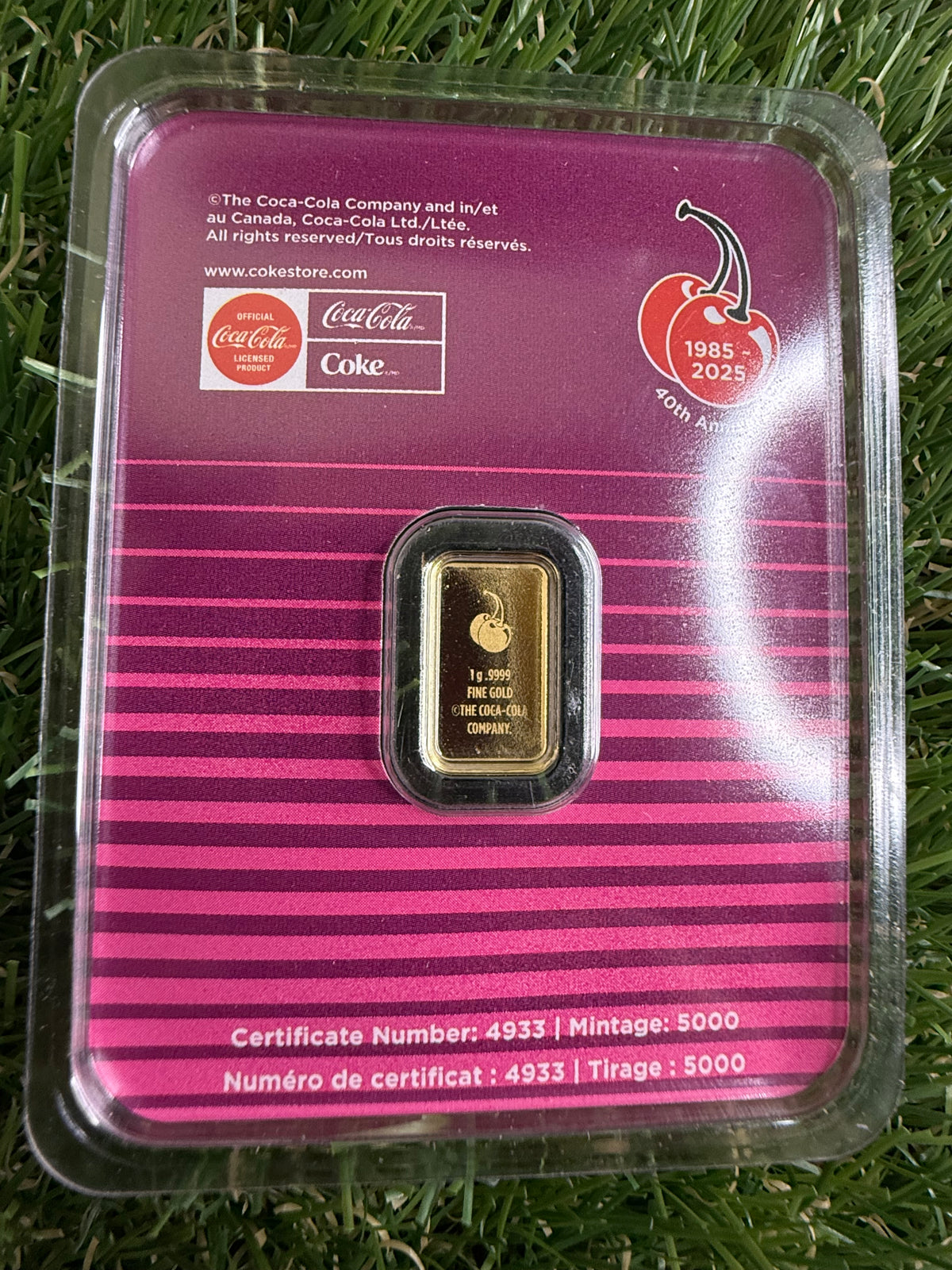 PAMP Suisse Coca Cola Cherry Coke 1 Gram Fine Gold Limited to 5000 worldwide