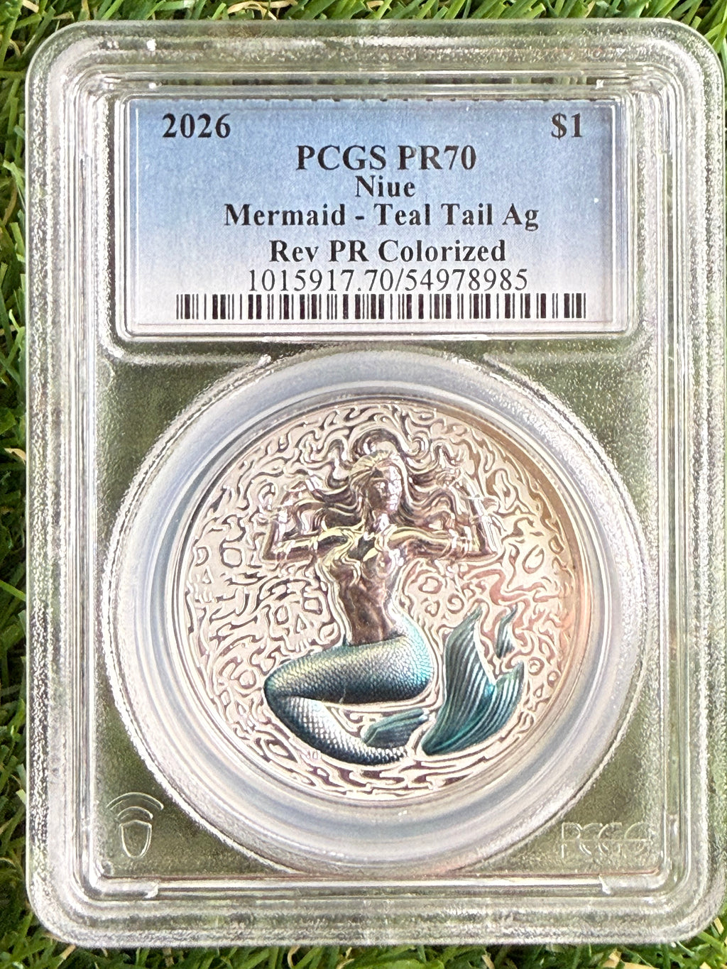Niue Mermaid 2026 Teal Tail Colorised 1 OZ .999 Fine Silver PCGS PR70