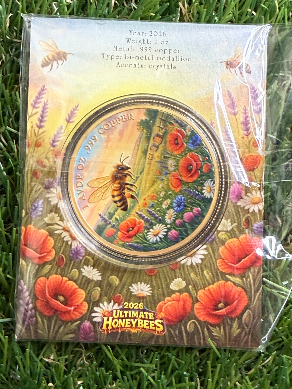 2026 Ultimate Honeybees Bi-Metal 1oz .999 Fine Copper Round with Crystals