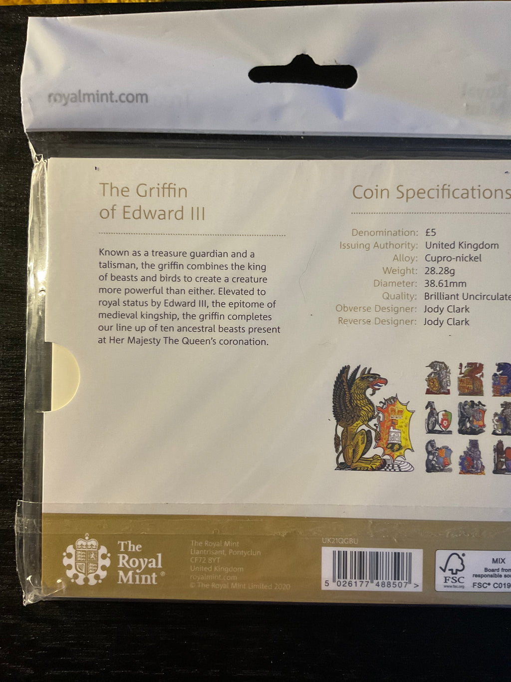 The Royal Mint - The Queen’s Beast The Griffin of Edward III 2021 £5 BU Coin