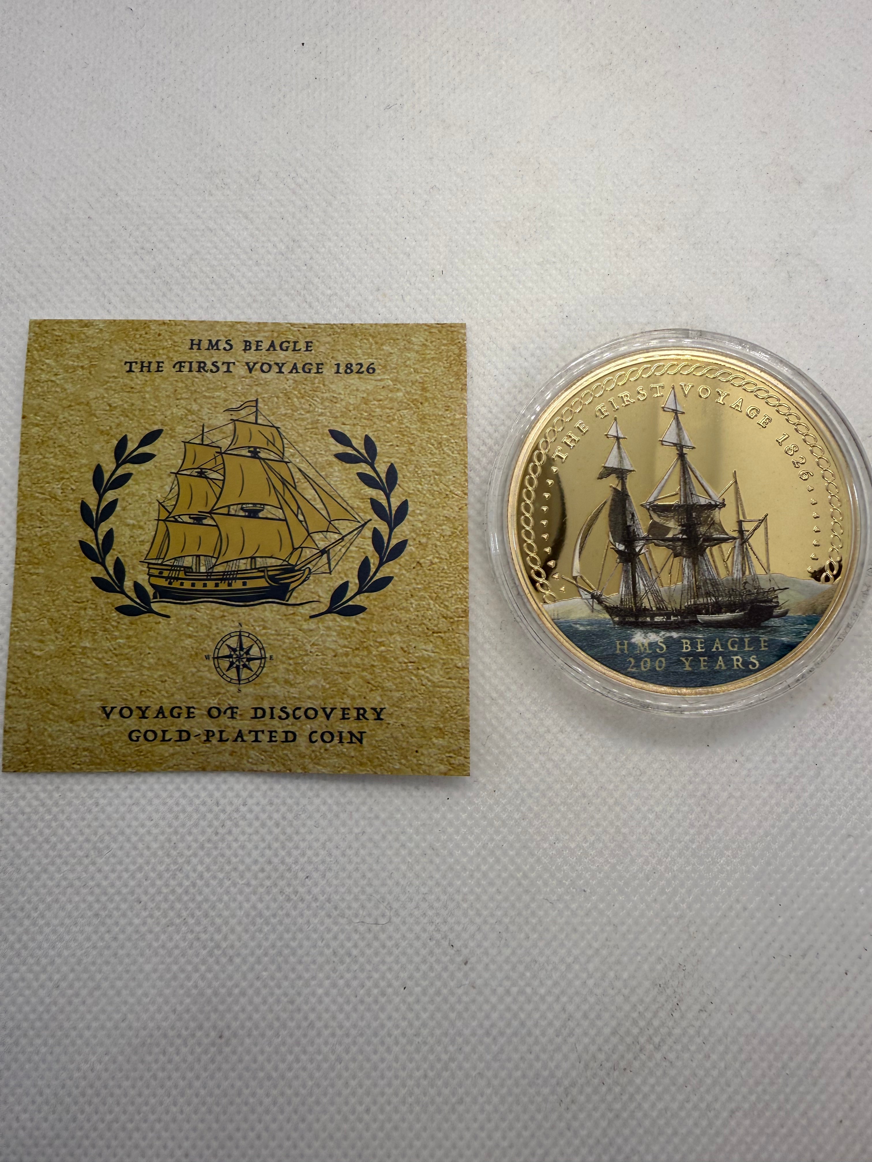 The Voyage of Discovery HMS Beagle Charles Darwin Commemorative Gold Plated Coin 2026