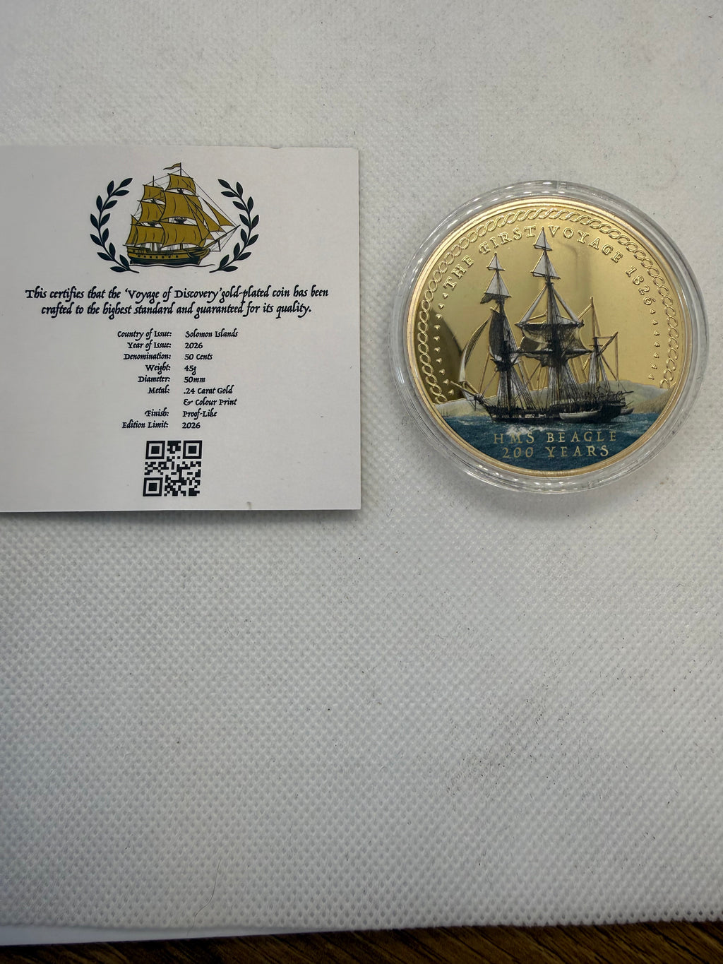 The Voyage of Discovery HMS Beagle Charles Darwin Commemorative Gold Plated Coin 2026