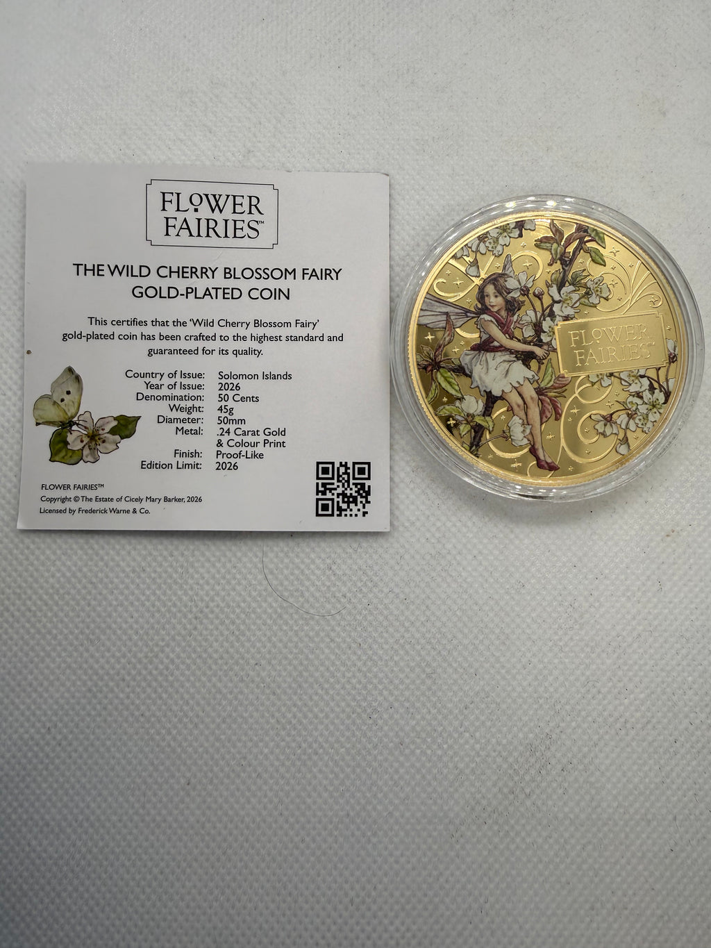 Flower Fairies The Wild Cherry Blossom Gold Plated Limited edition Coin 2026