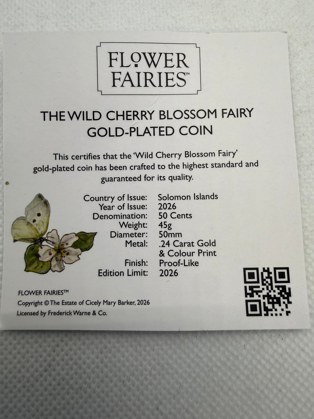 Flower Fairies The Wild Cherry Blossom Gold Plated Limited edition Coin 2026