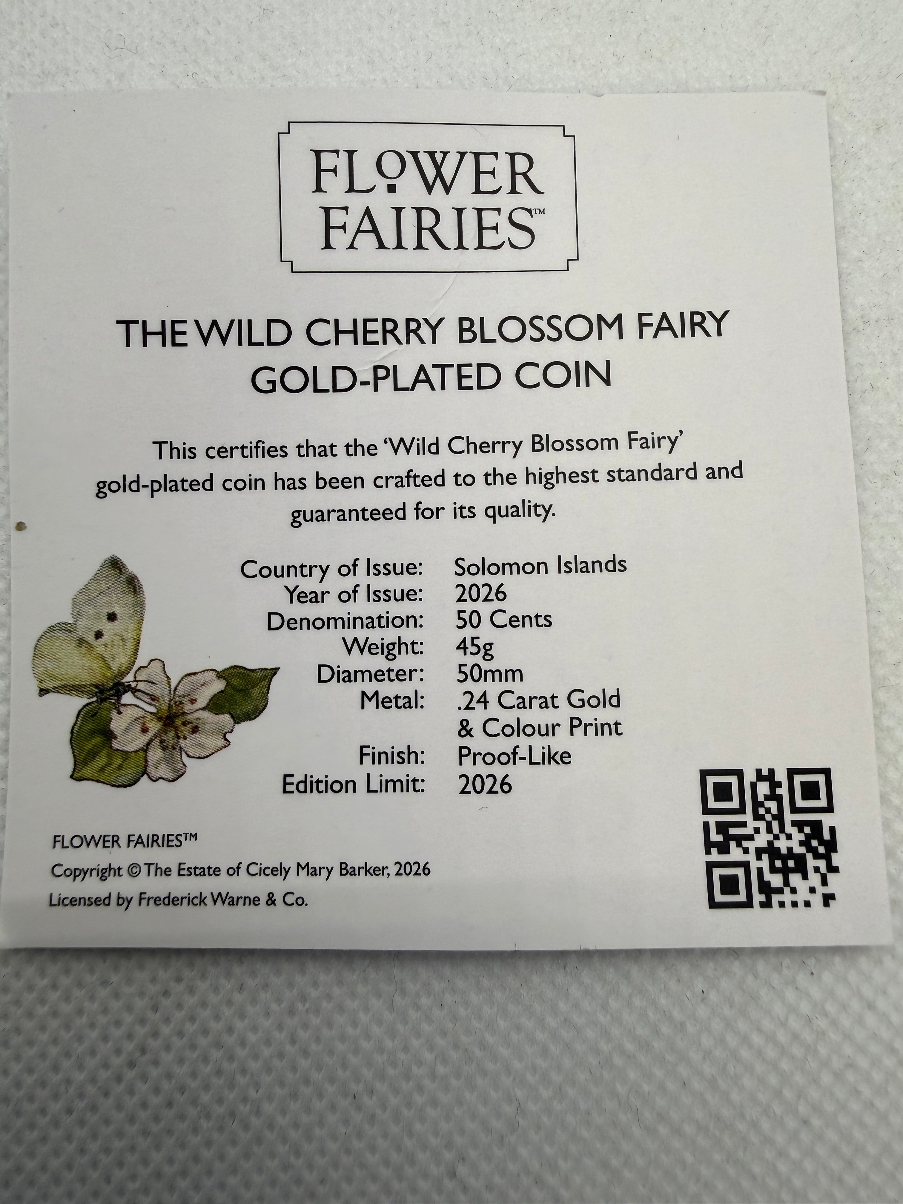 Flower Fairies The Wild Cherry Blossom Gold Plated Limited edition Coin 2026