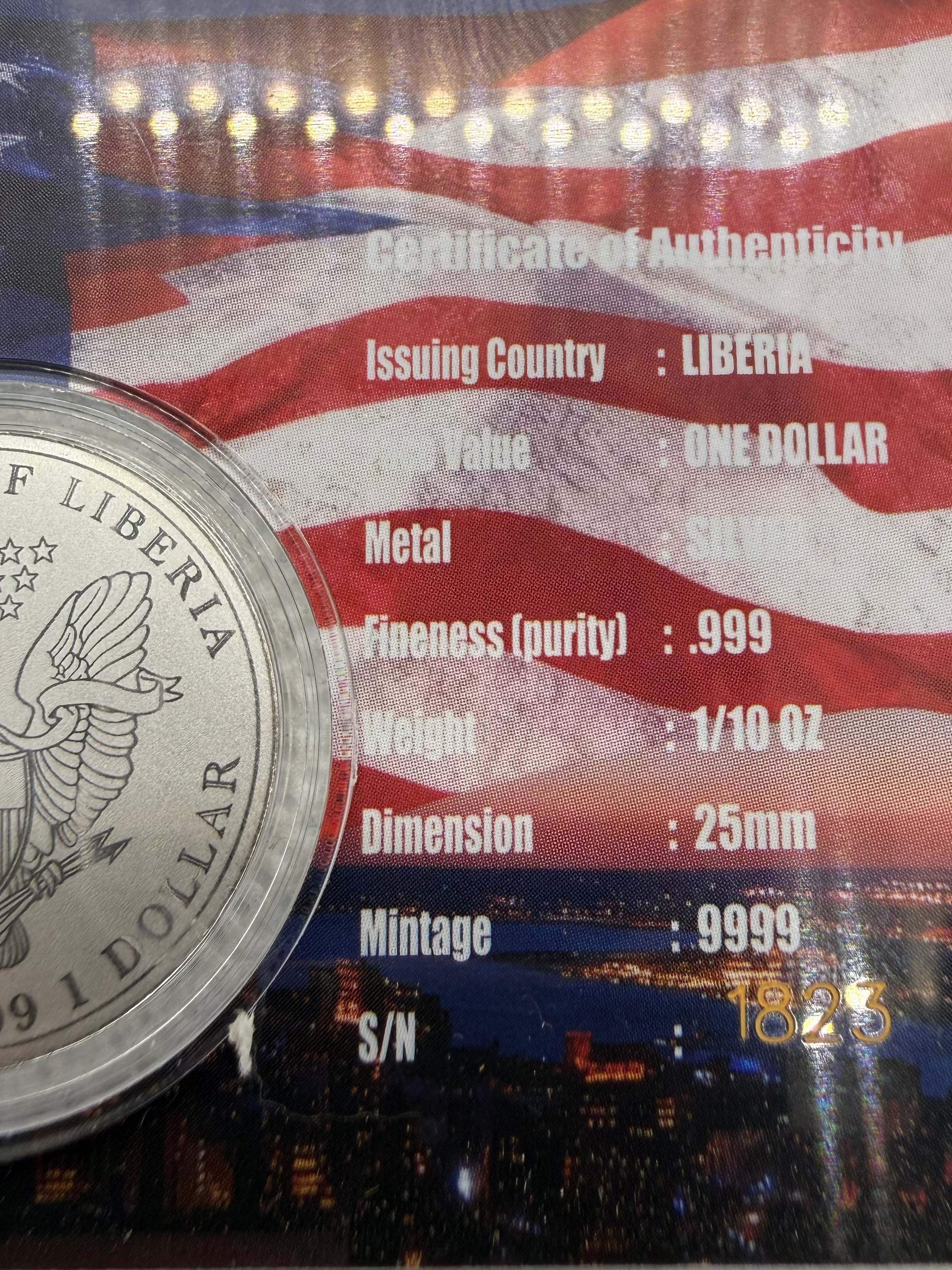 1/10th Fine Silver Coin - 250th Anniversary in card with 9999 mintage #1823