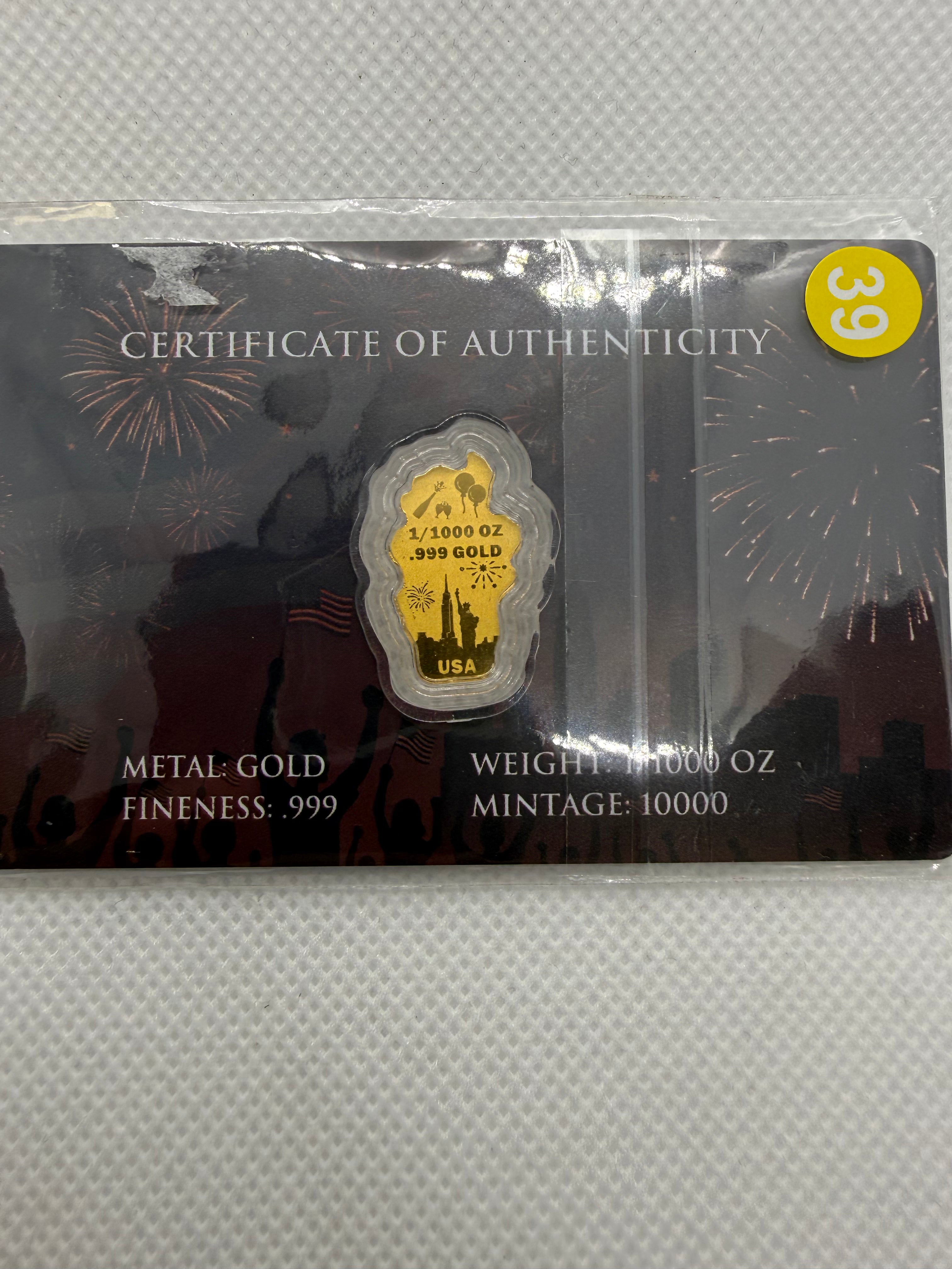 250 NYE celebration 1/1000 troy oz gold in card