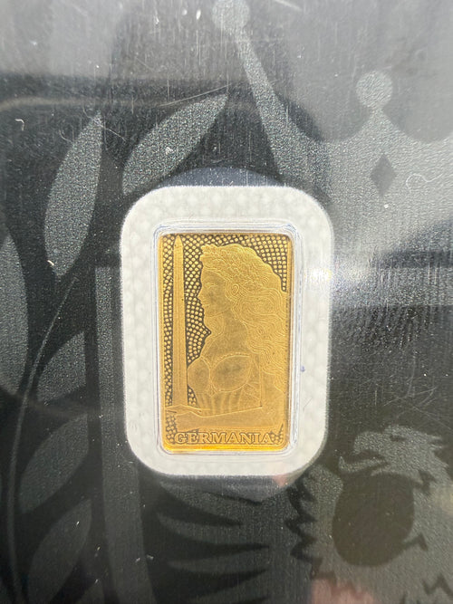1/100 troy oz Fine Gold 999.9 Bar Germania Mint in Assay