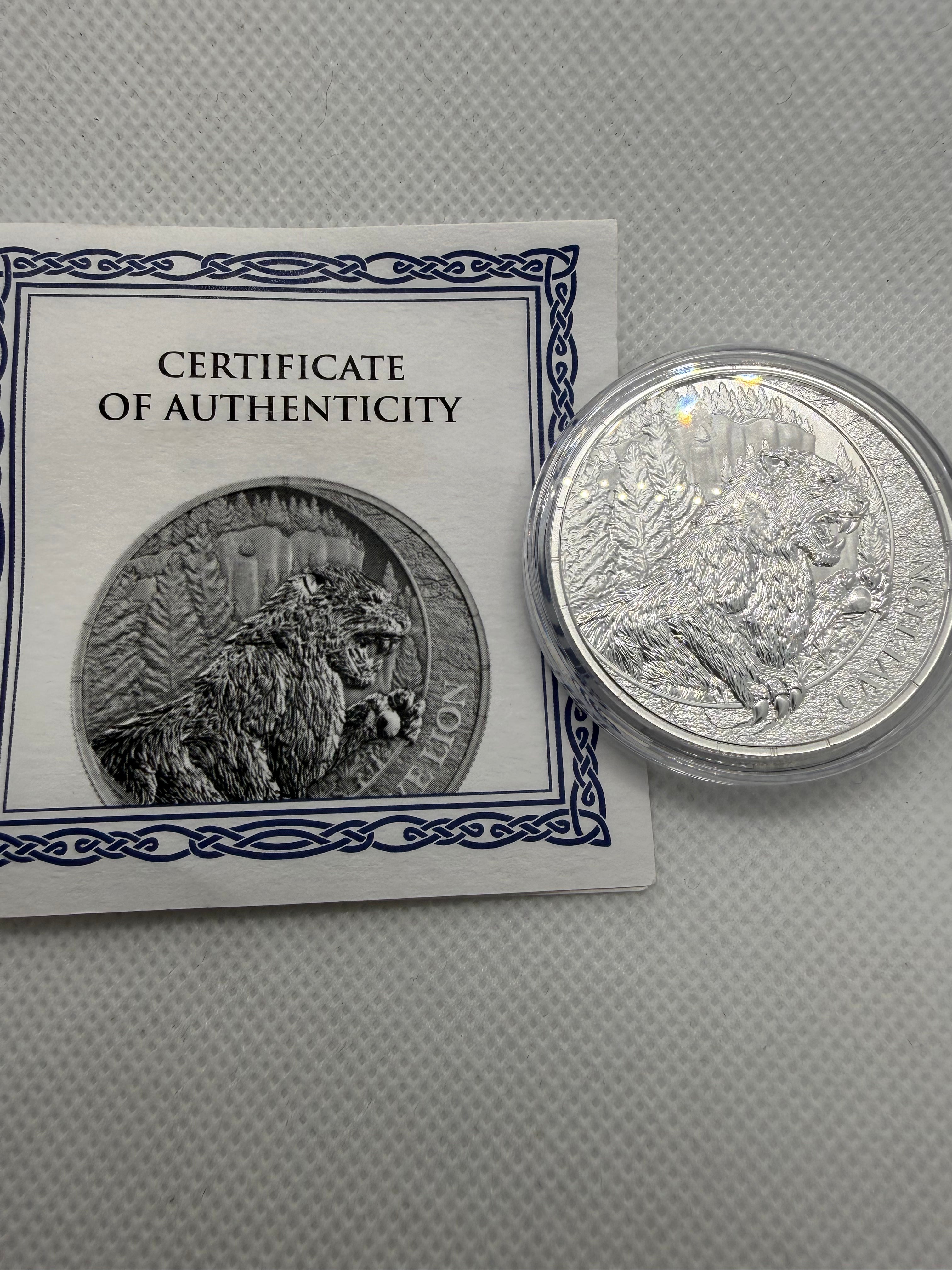 Germania Mint 1oz Fine 999.9 Silver Coin - Megafauna Cave Lion limited to 5000 With COA