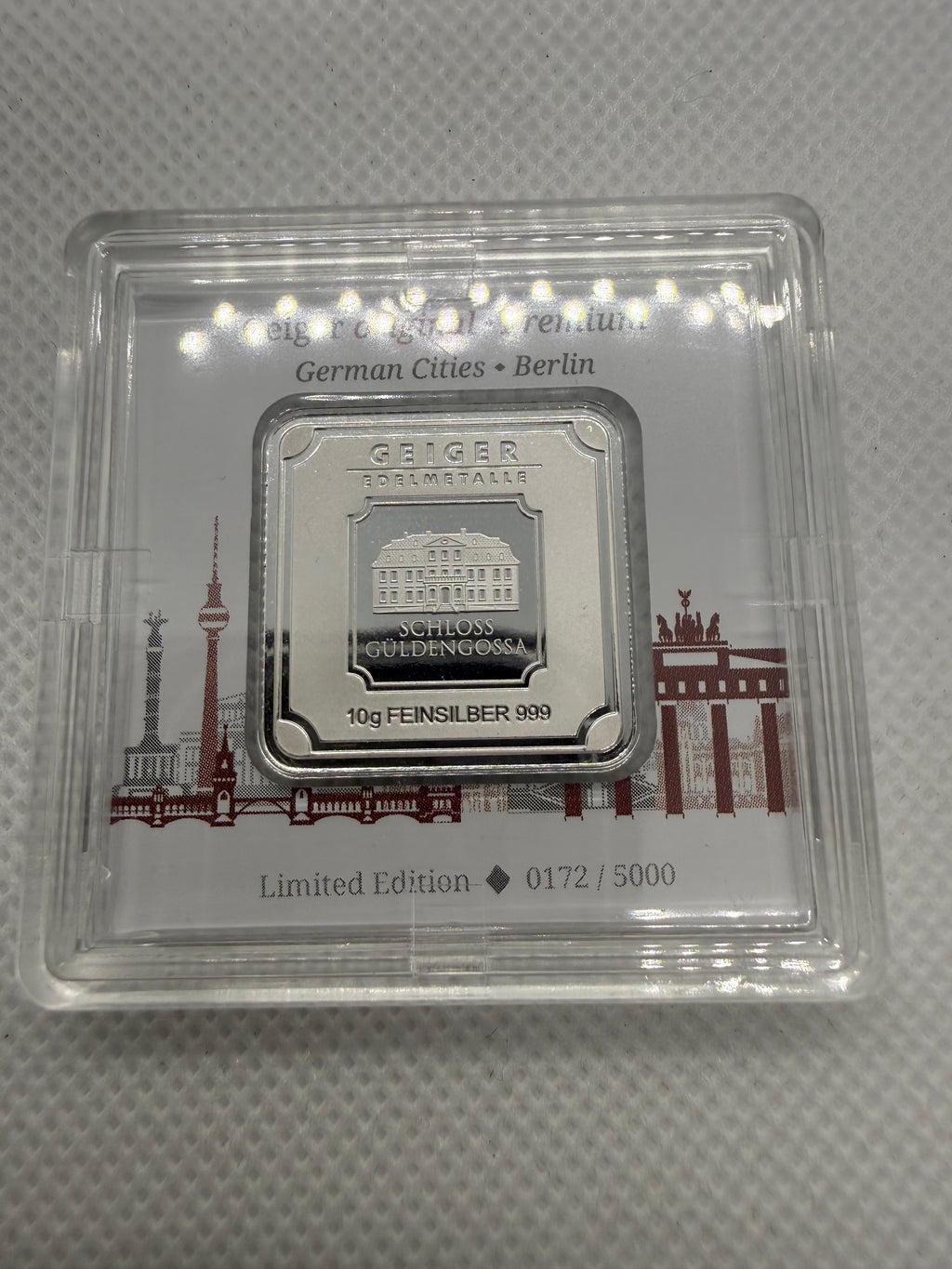 Geiger 10g 999 Silver Bar in Protective Capsule - German Cities - Berlin Limited Edition