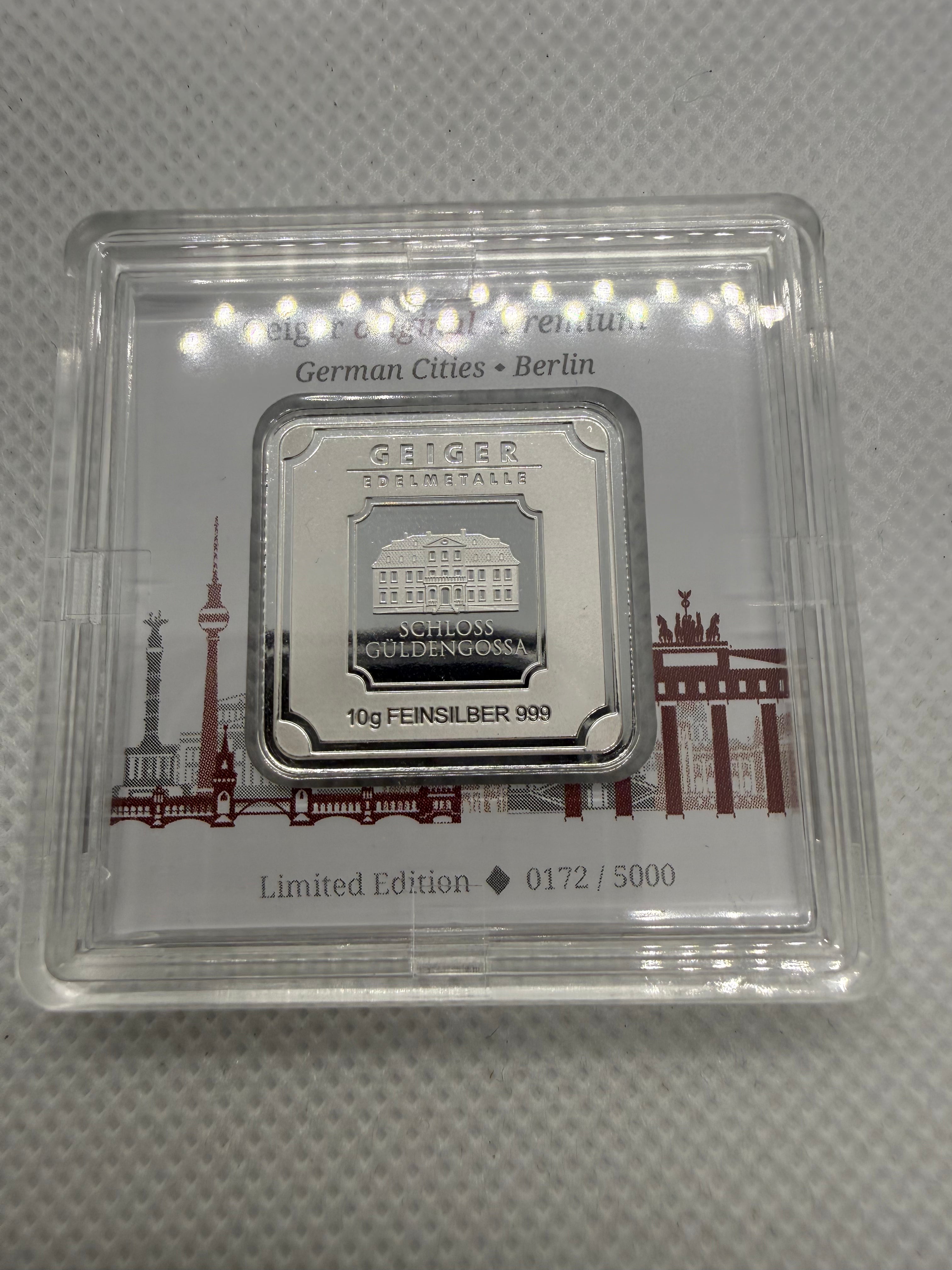 Geiger 10g 999 Silver Bar in Protective Capsule - German Cities - Berlin Limited Edition