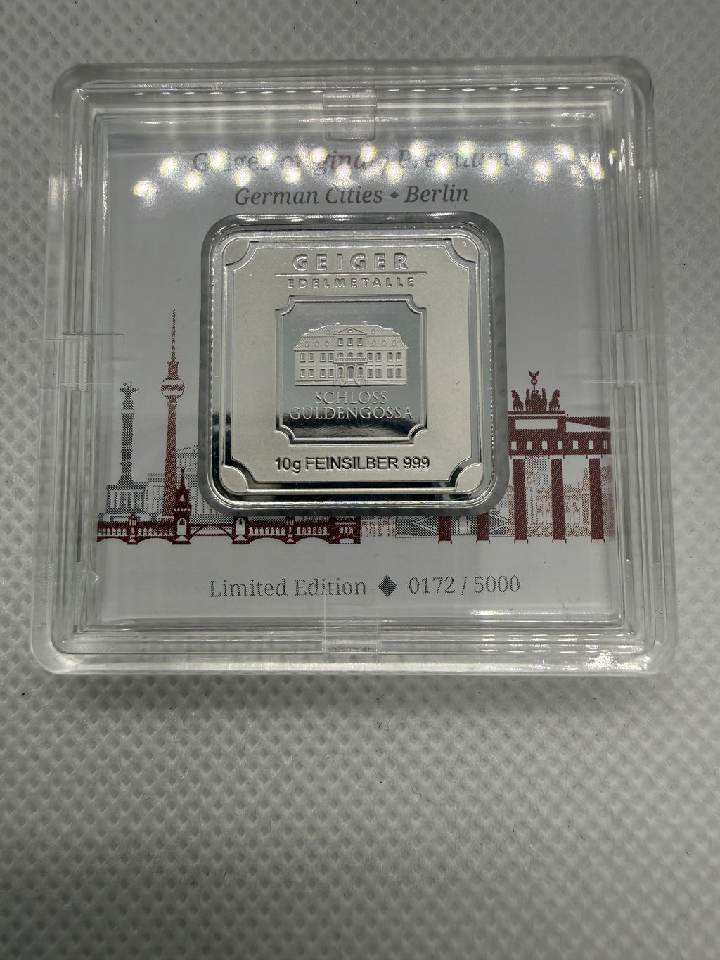 Geiger 10g 999 Silver Bar in Protective Capsule - German Cities - Berlin Limited Edition