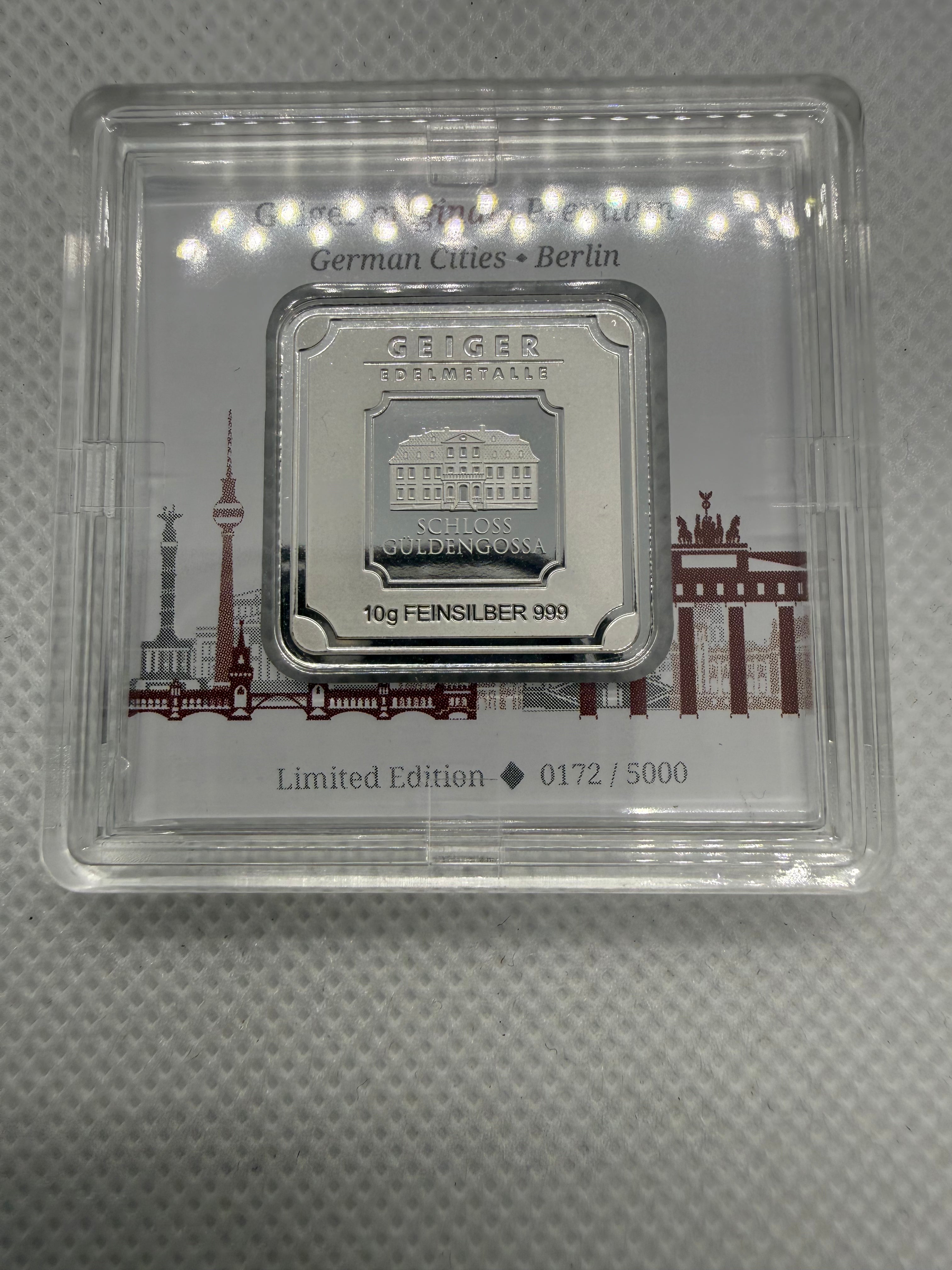 Geiger 10g 999 Silver Bar in Protective Capsule - German Cities - Berlin Limited Edition