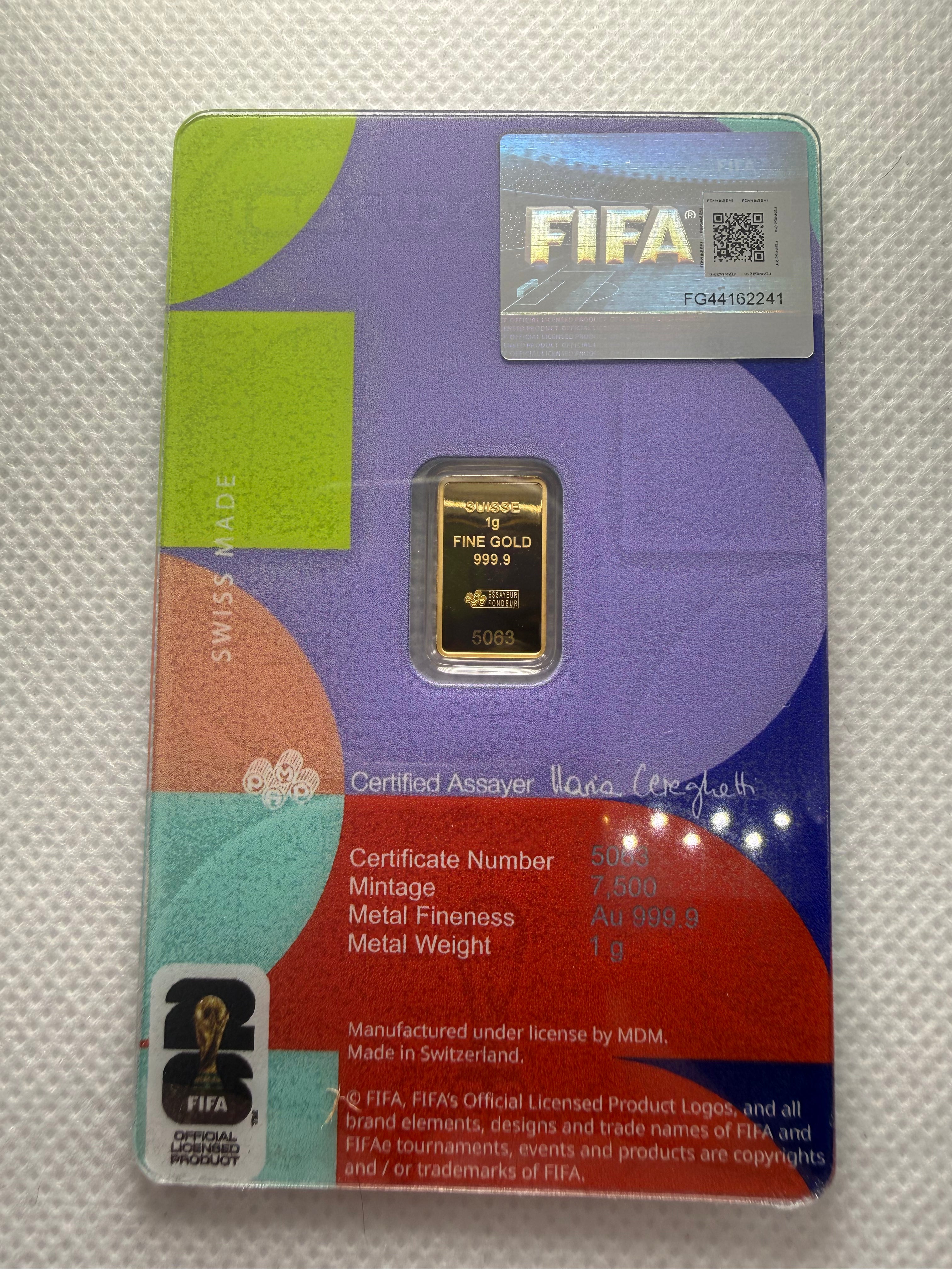 FIFA26 PAMP 1 gram Fine 999.9 Gold Bar Limited Edition with COA and Sleeve