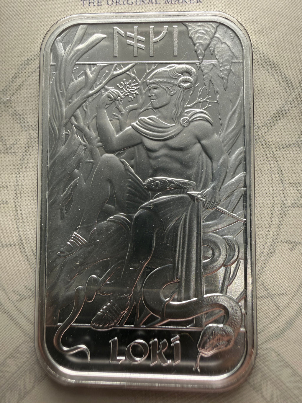 The Royal Mint x Germania Mint 1oz Fine 999.9 Silver Loki Bar in Assay
