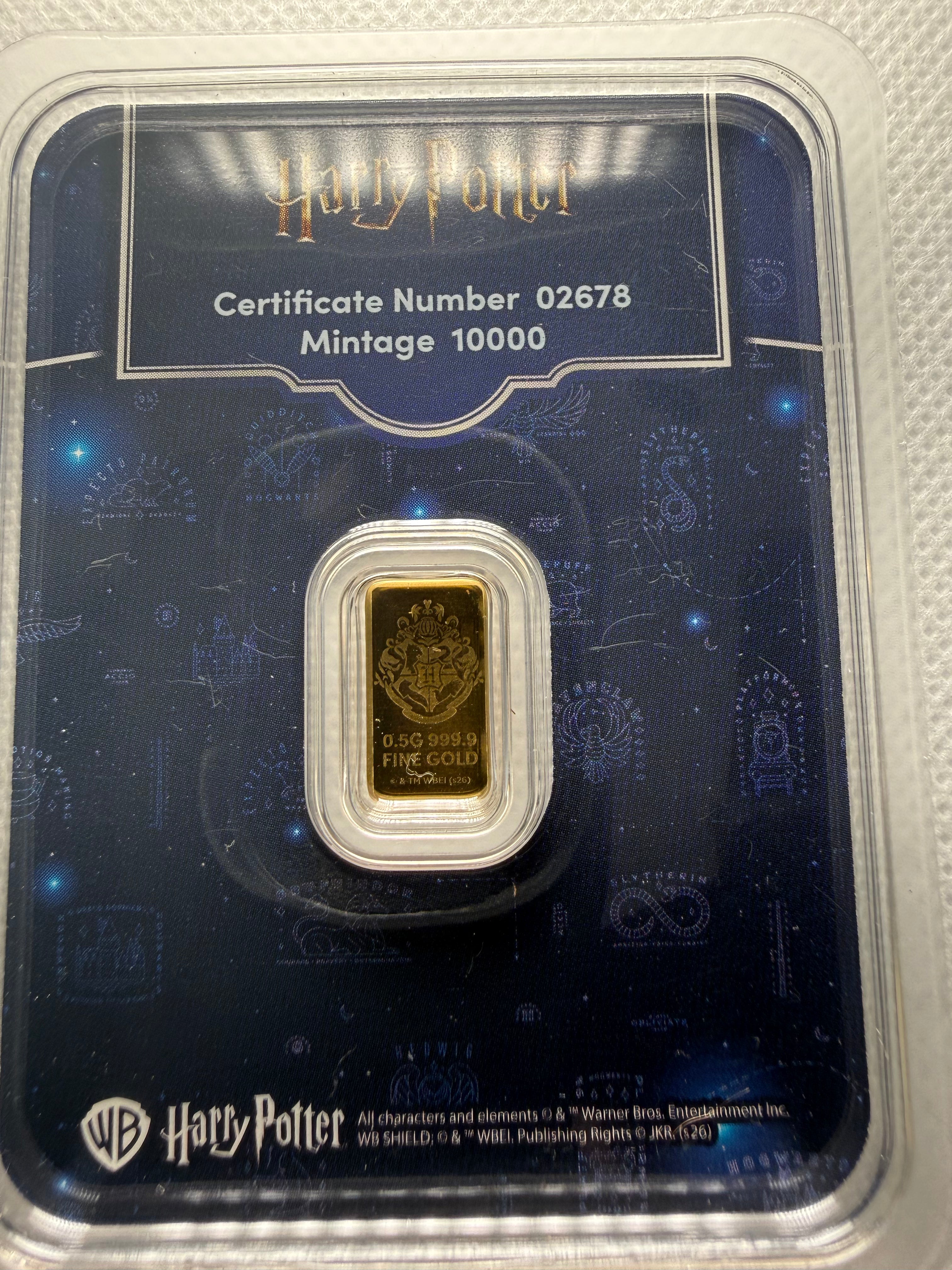 Harry Potter 25 Years of Magic 0.5g Fine 999.9 Gold Bar in TEP Limited Mintage of 10000