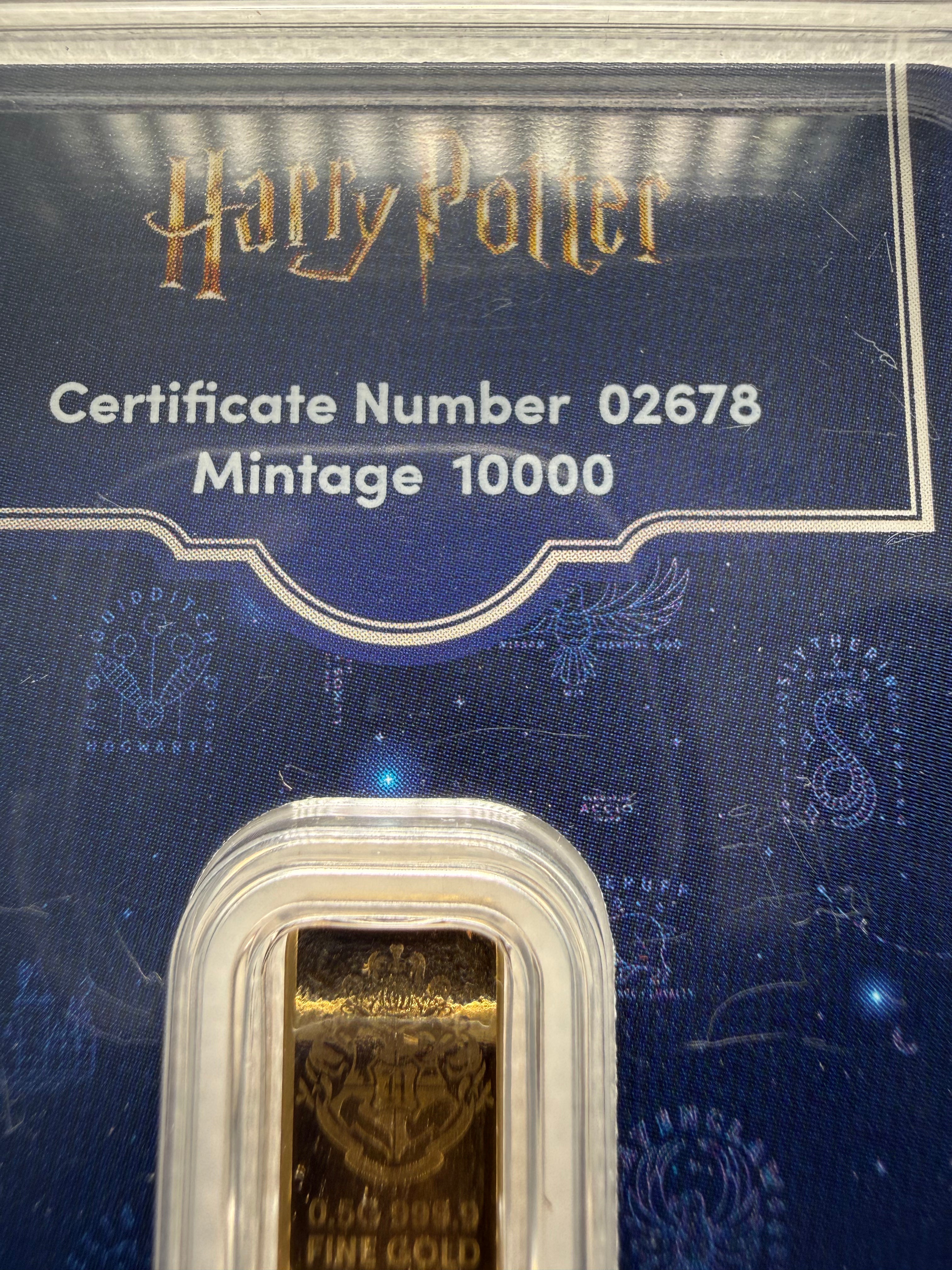 Harry Potter 25 Years of Magic 0.5g Fine 999.9 Gold Bar in TEP Limited Mintage of 10000