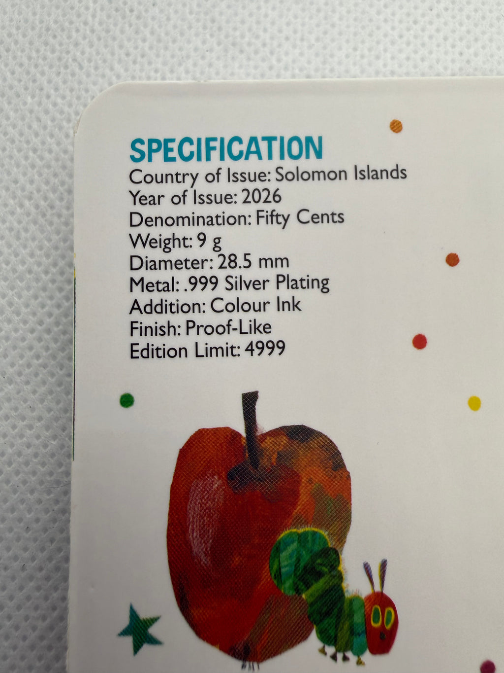 The Very Hungry Caterpillar Silver Plated Coin on Presentation Card 2026 - Limited to 4999