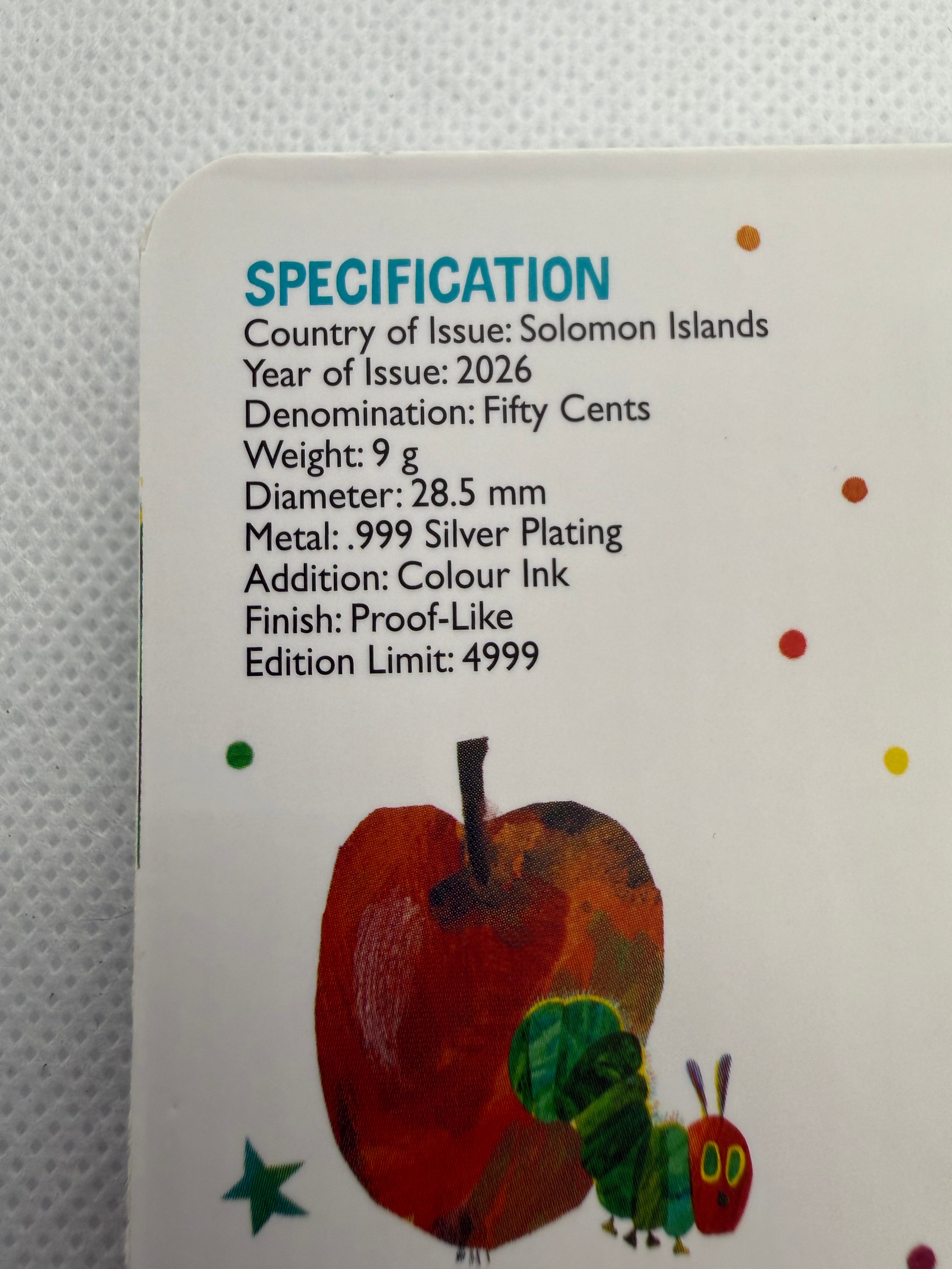 The Very Hungry Caterpillar Silver Plated Coin on Presentation Card 2026 - Limited to 4999