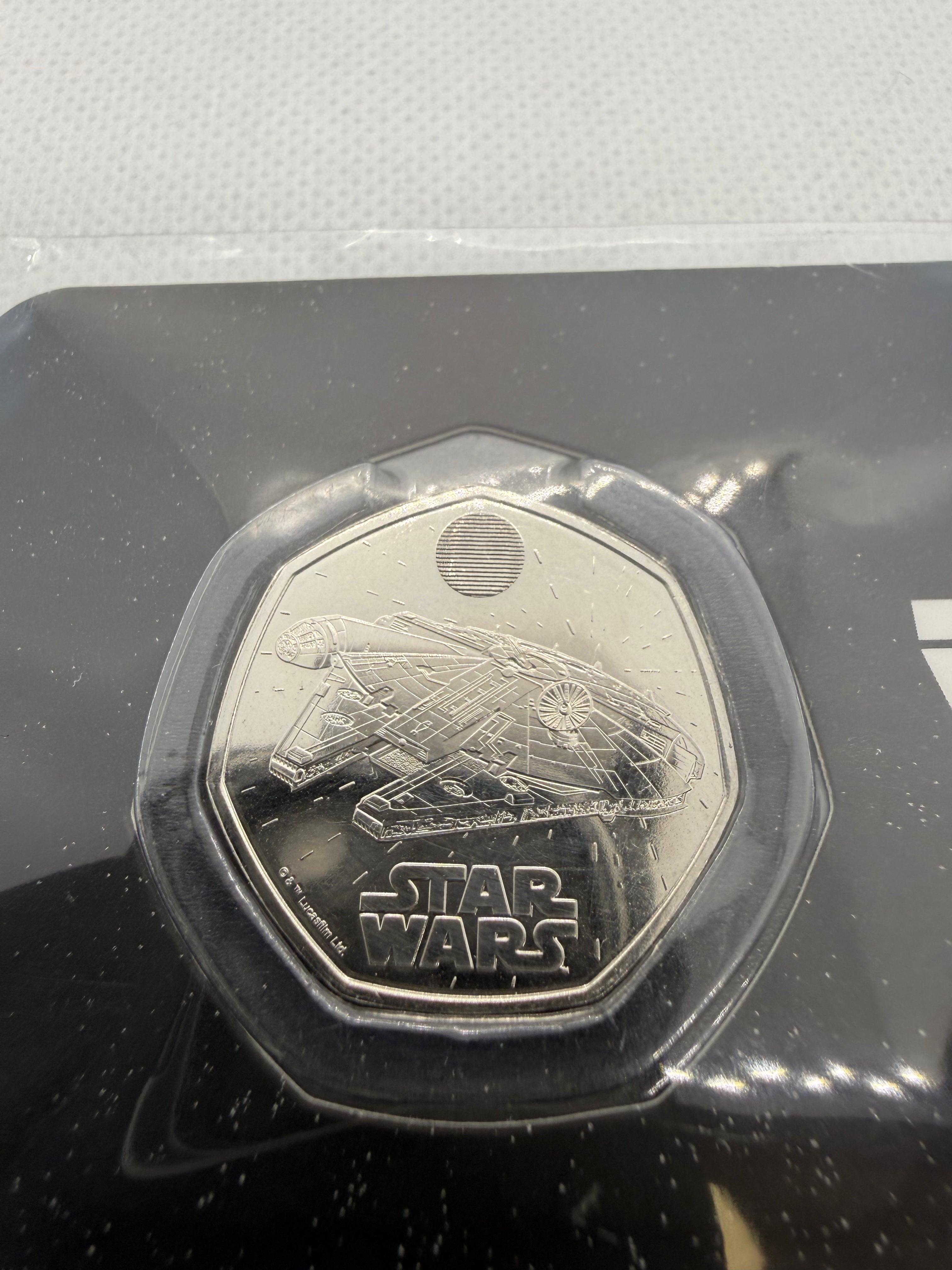 Star Wars - Millennium Falcon 50 pence BU coin on Presentation Card 2024