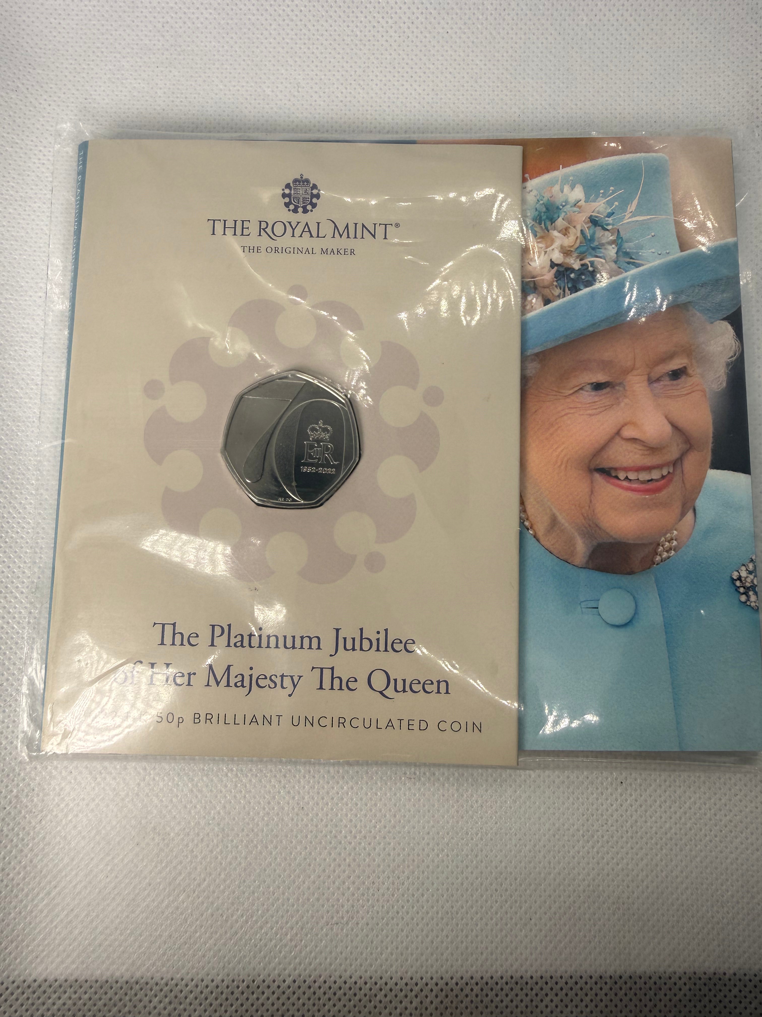 Platinum Jubilee 50 pence BU coin in presentation pack