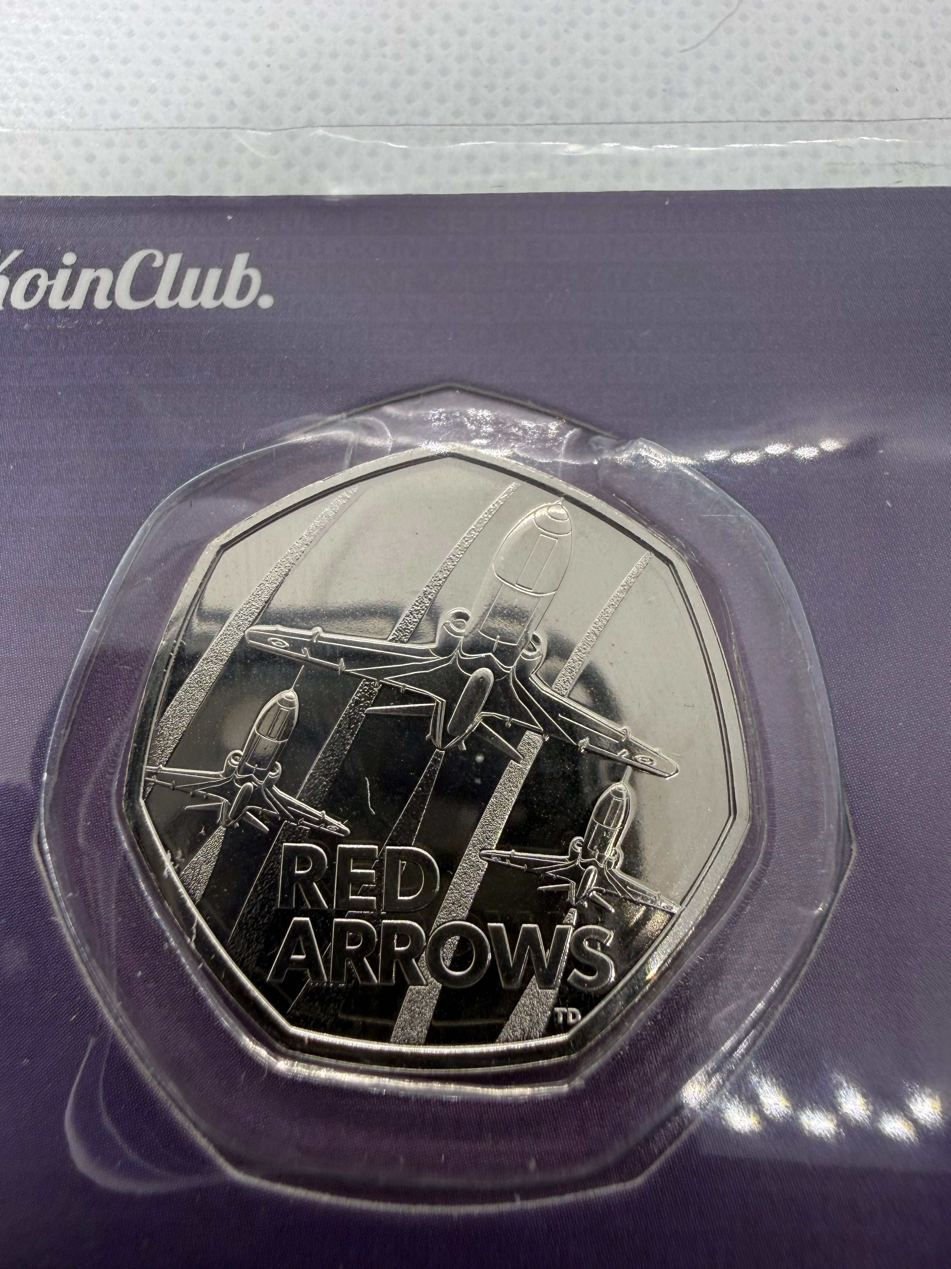 Red Arrows 50 Pence BU Coin on Card 2024
