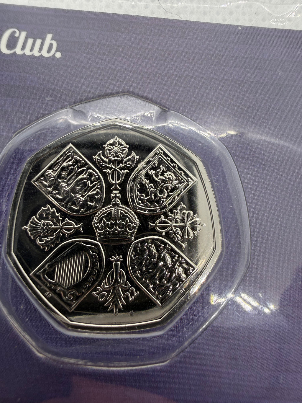 QEII Memorial 50p BU Coin, the first coin featuring King Charles, 2022.