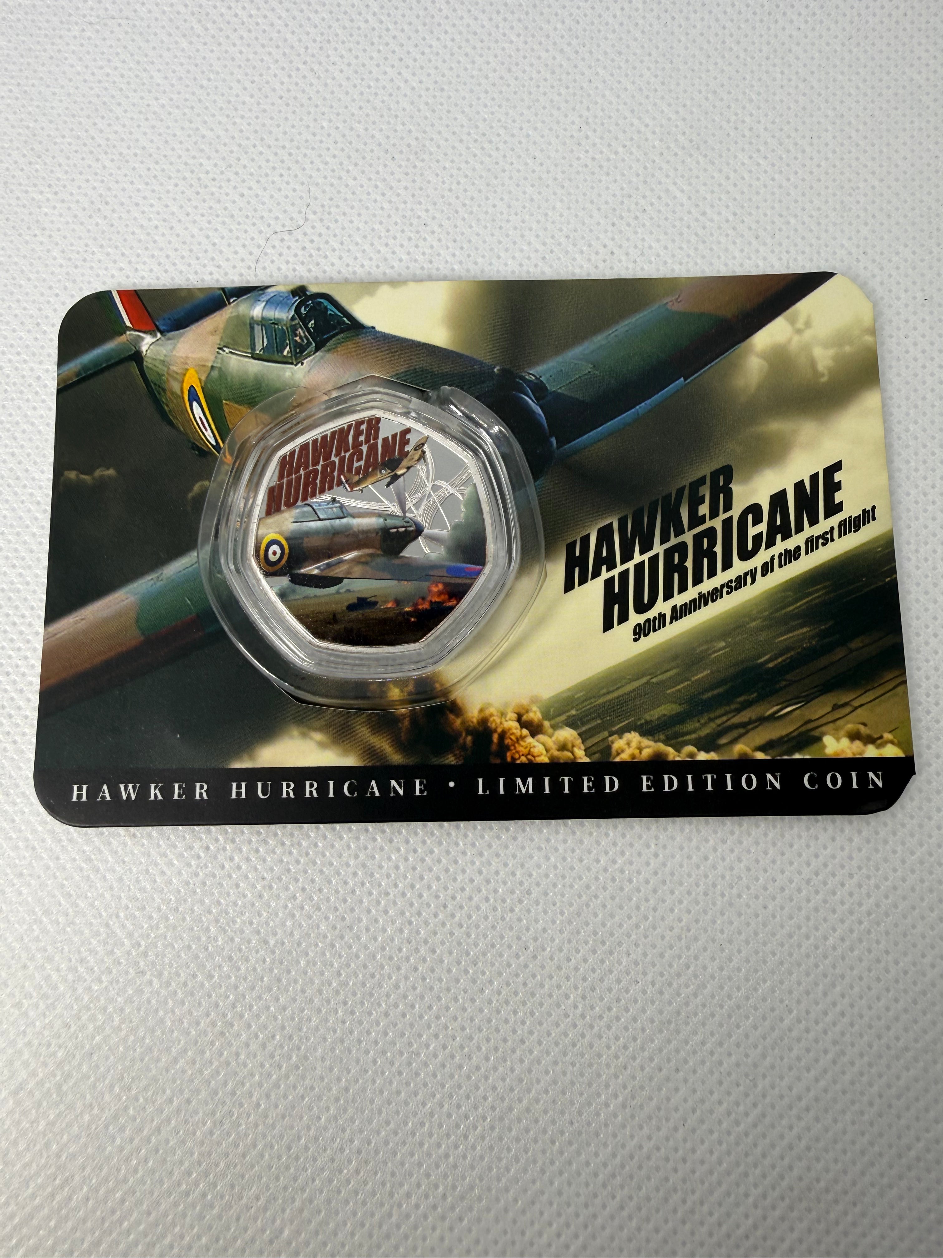 Hawker Hurricane Silver Plated and Colourised BU Coin in Card with COA - Limited Edition to 499